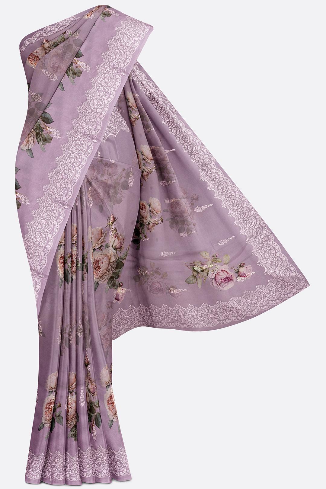 Lavender Printed Georgette Saree F00817