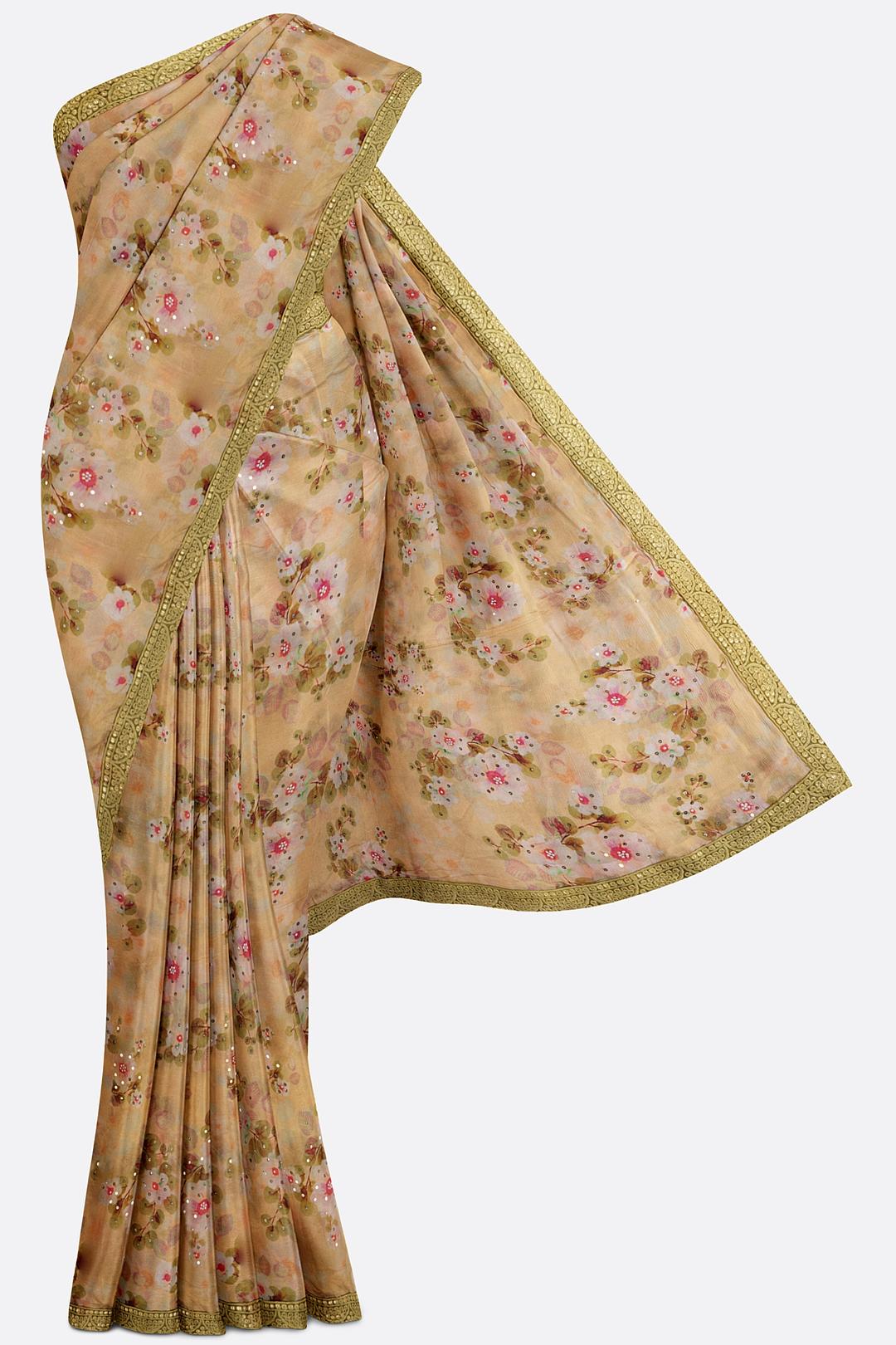 Lemon Yellow Printed Georgette Saree F00770