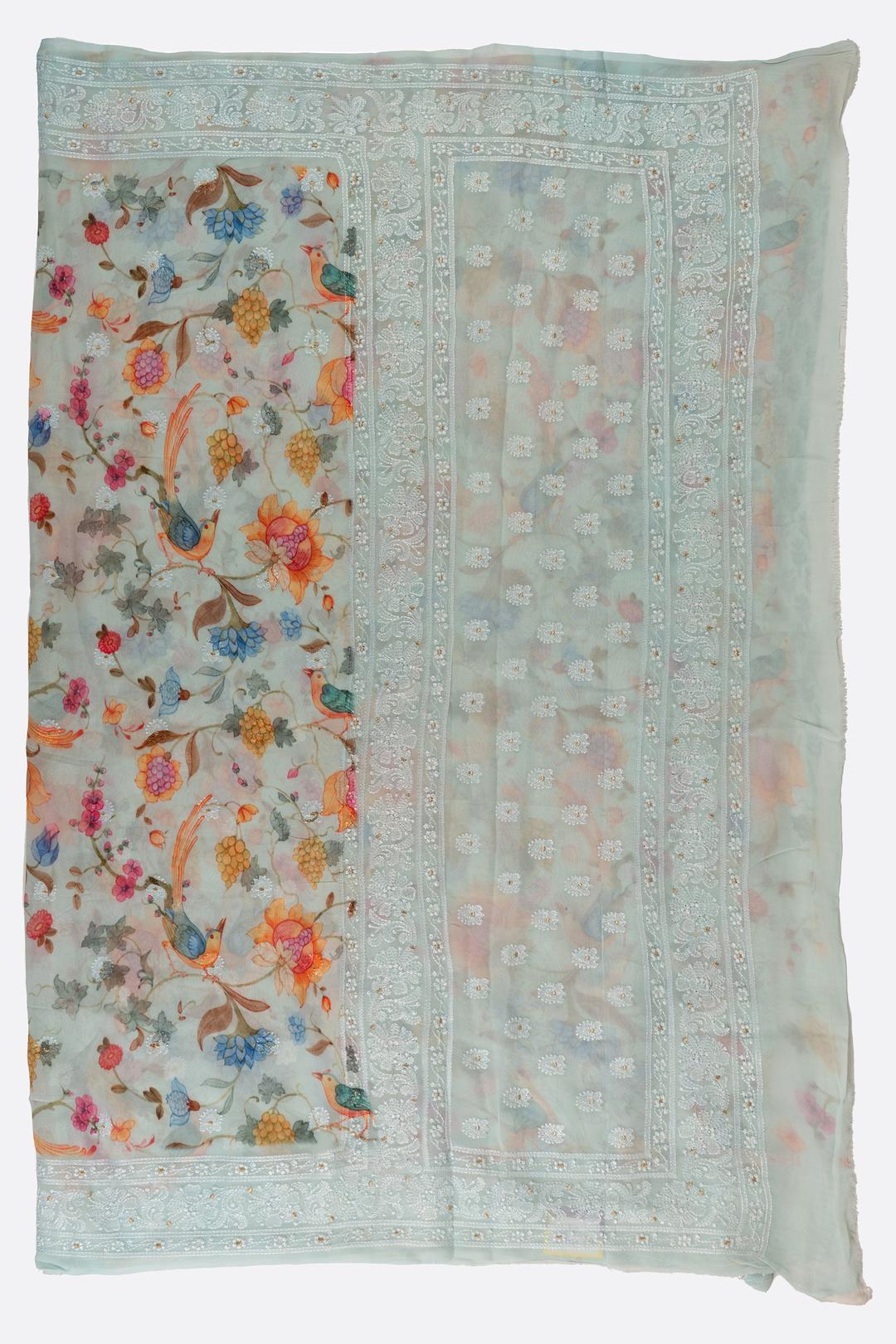 Light Blue Printed Georgette Saree F00476