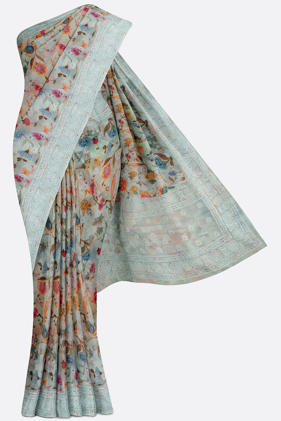Light Blue Printed Georgette Saree F00476