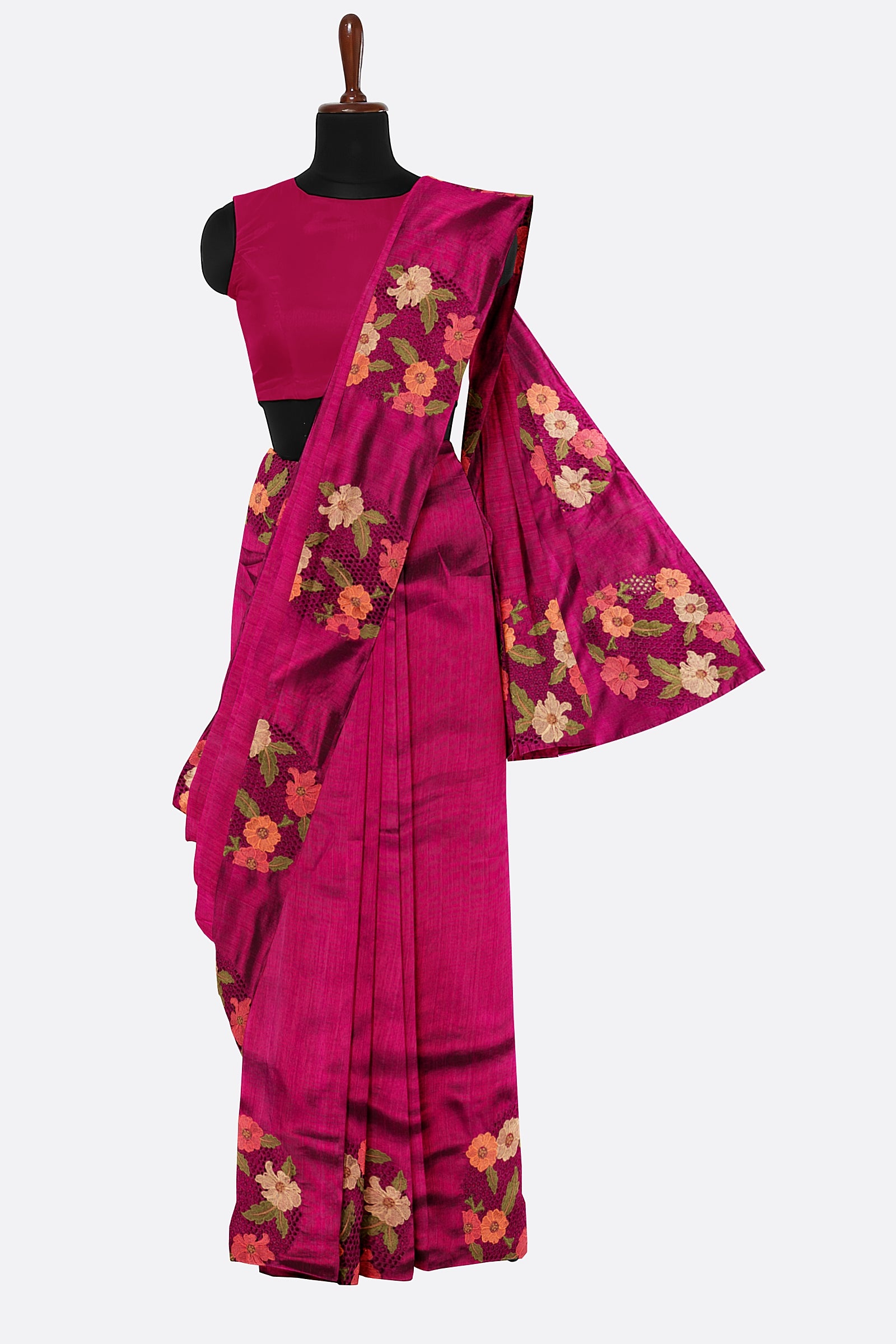 Magenta Woven Chiniya Saree AB0843