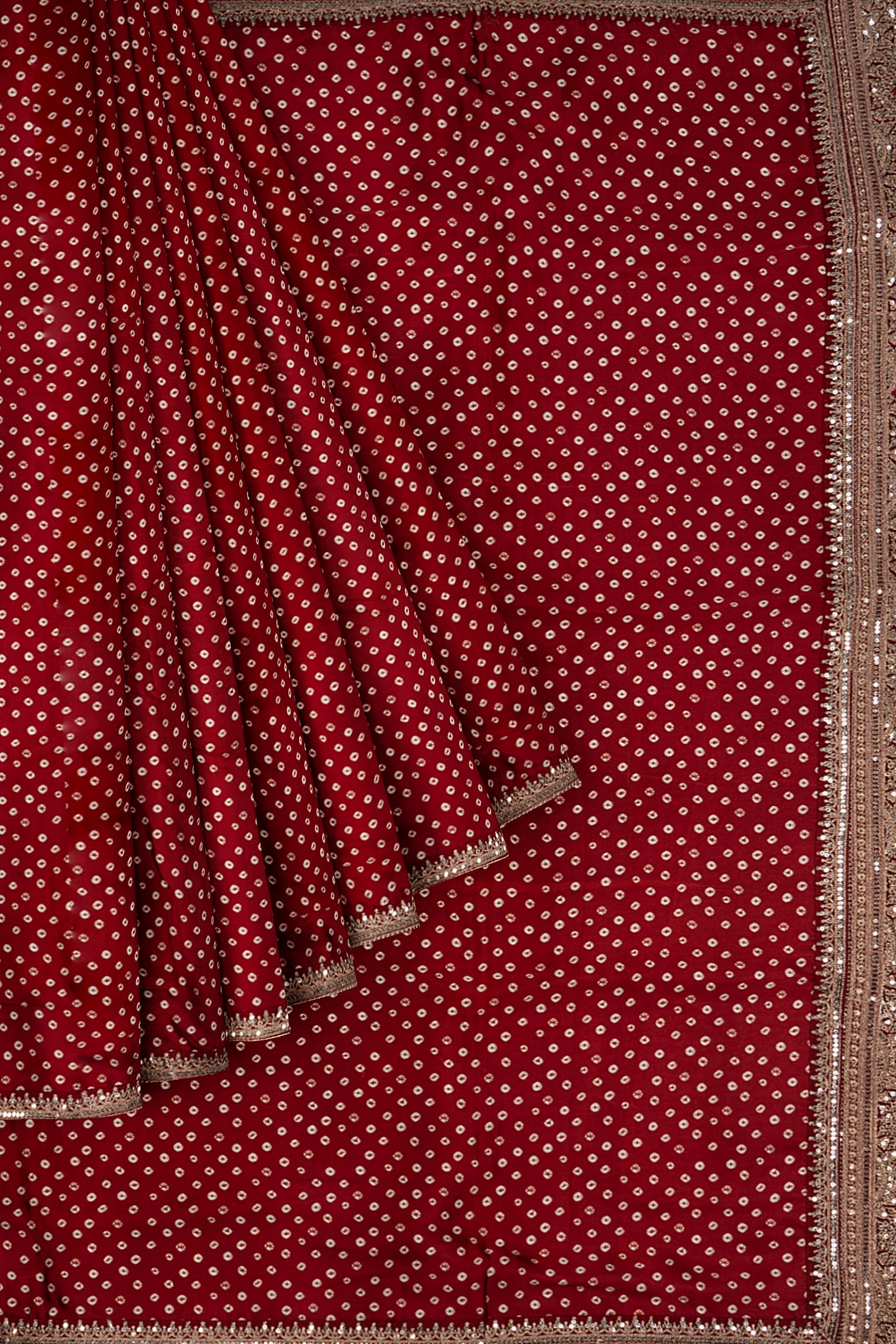 Maroon Printed Satin Saree F01118