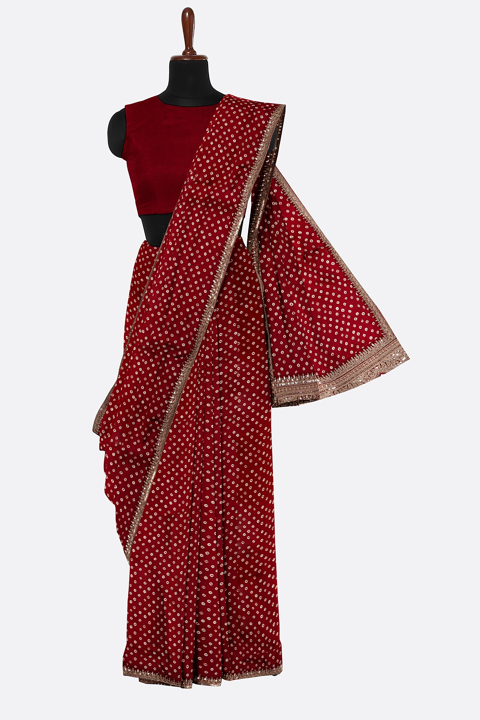 Maroon Printed Satin Saree F01118