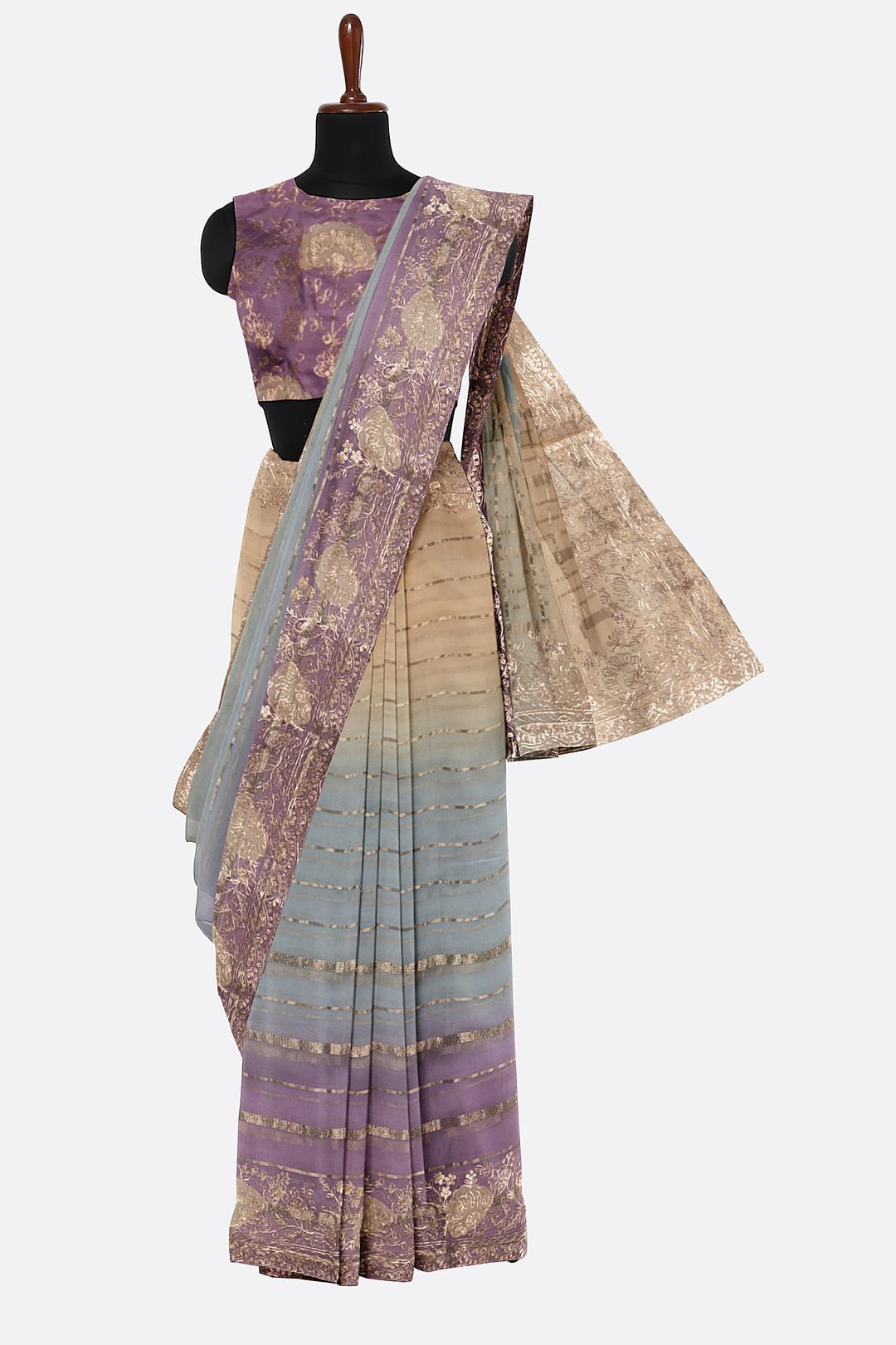 Multicolor Print Organza Saree F01105