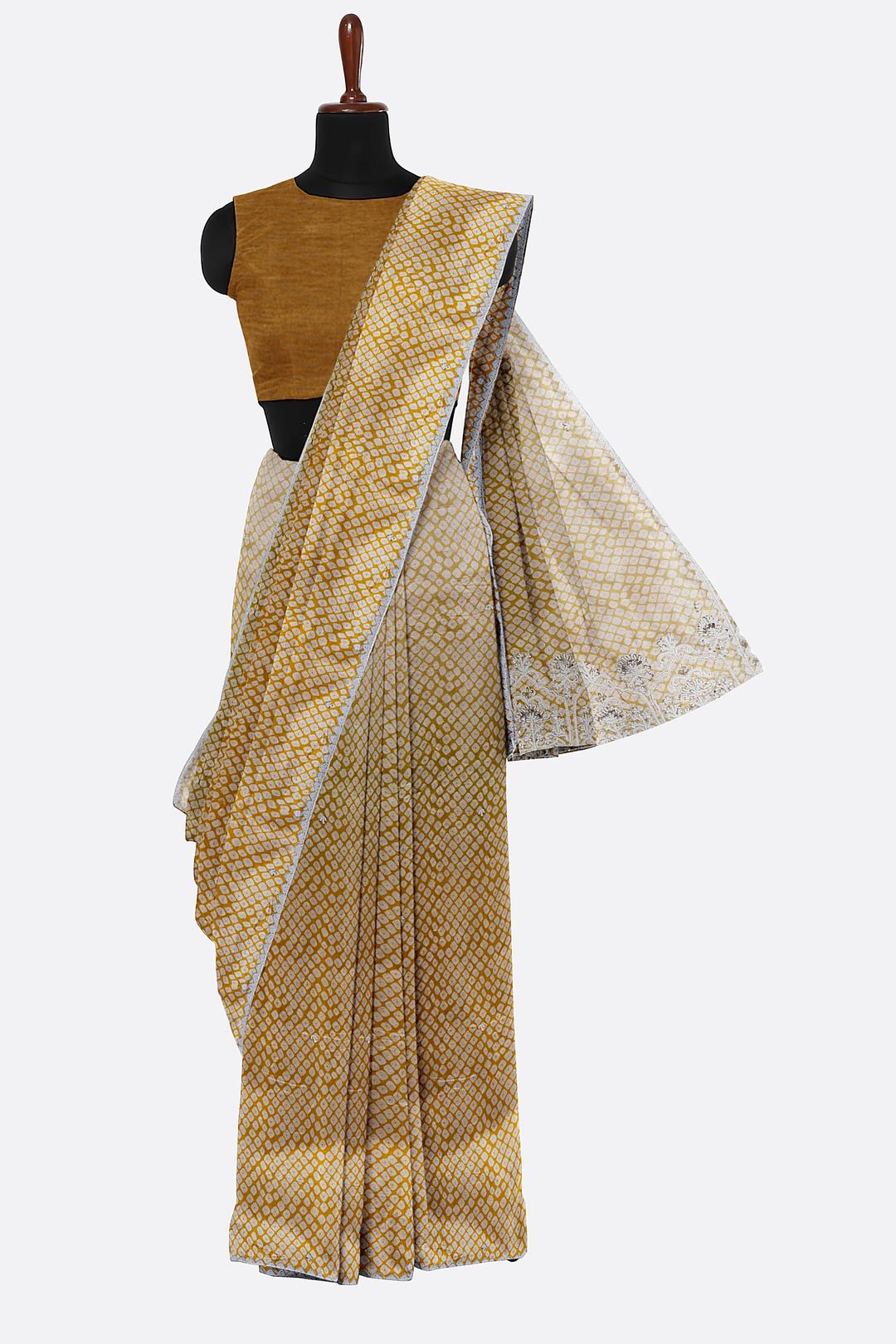 Mustard Yellow Printed Georgette Saree F00785
