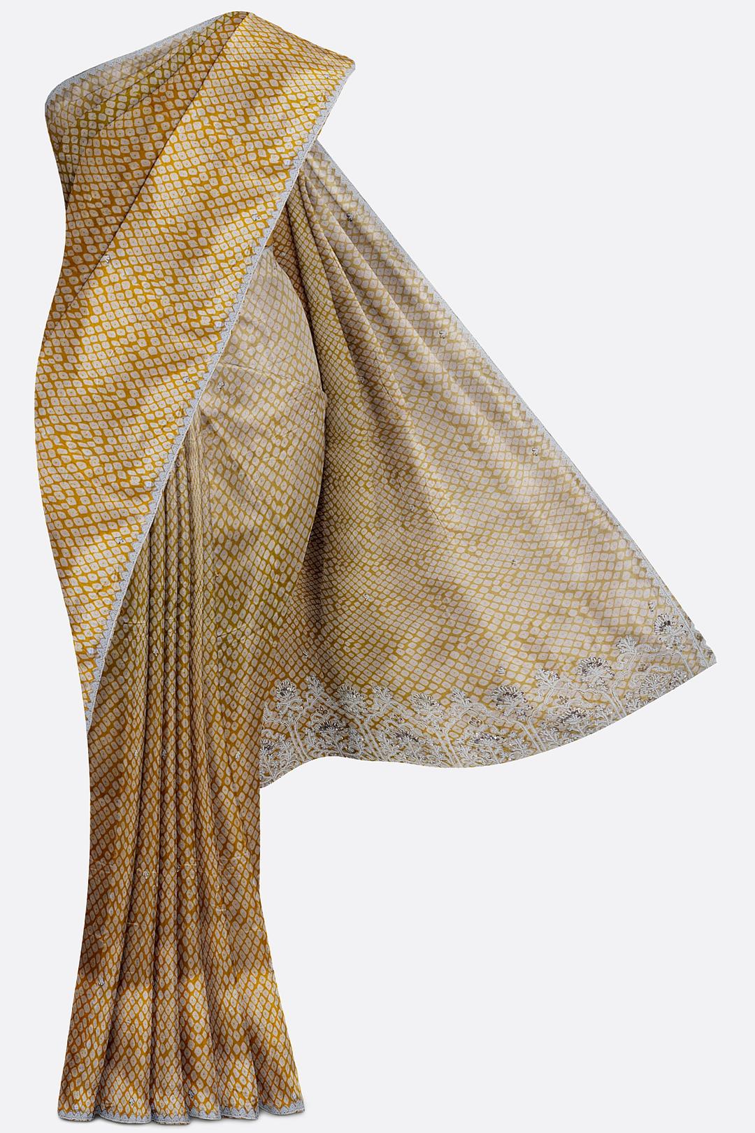 Mustard Yellow Printed Georgette Saree F00785