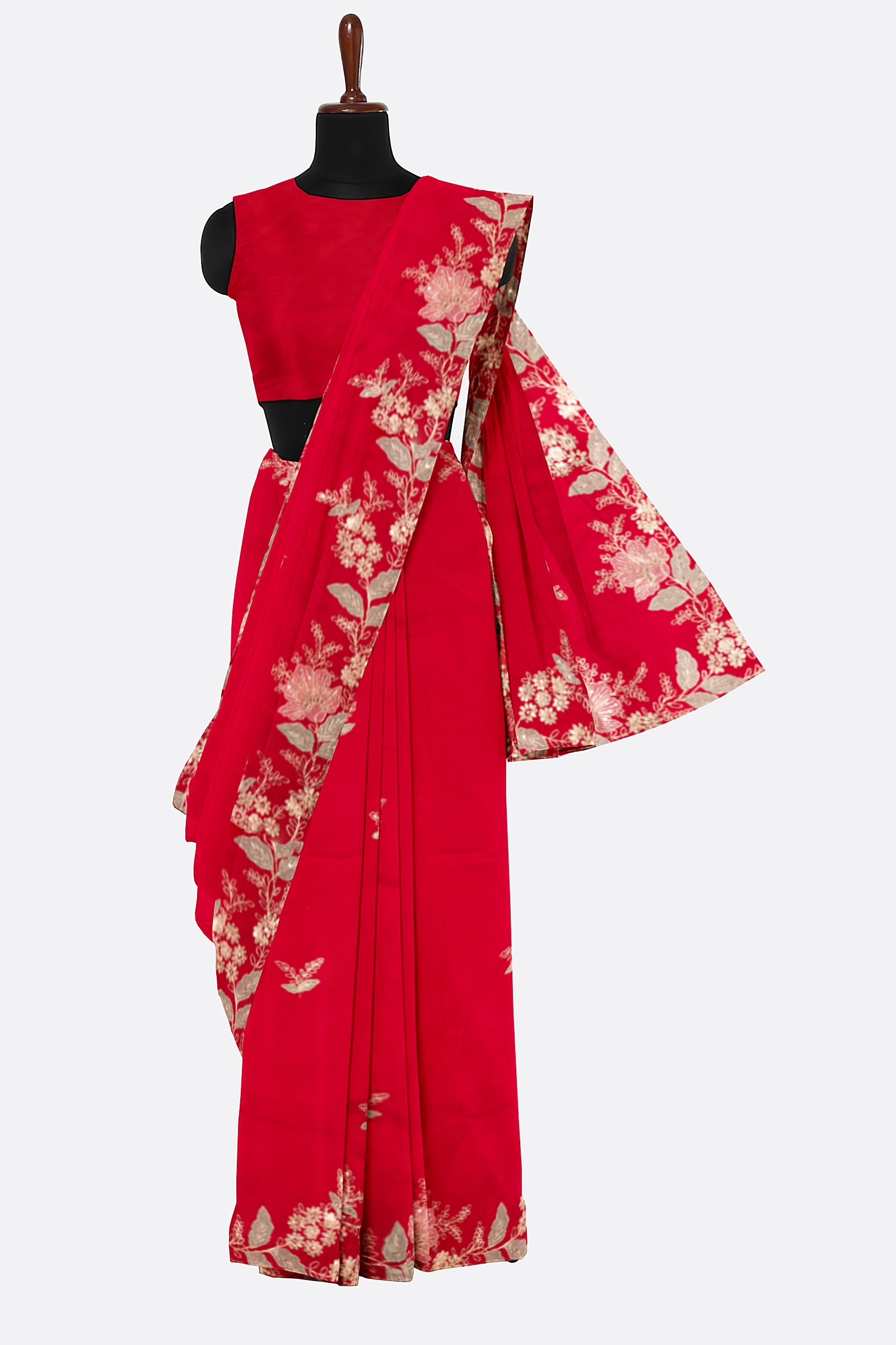 Pink Embellished Goergette Silk F01074