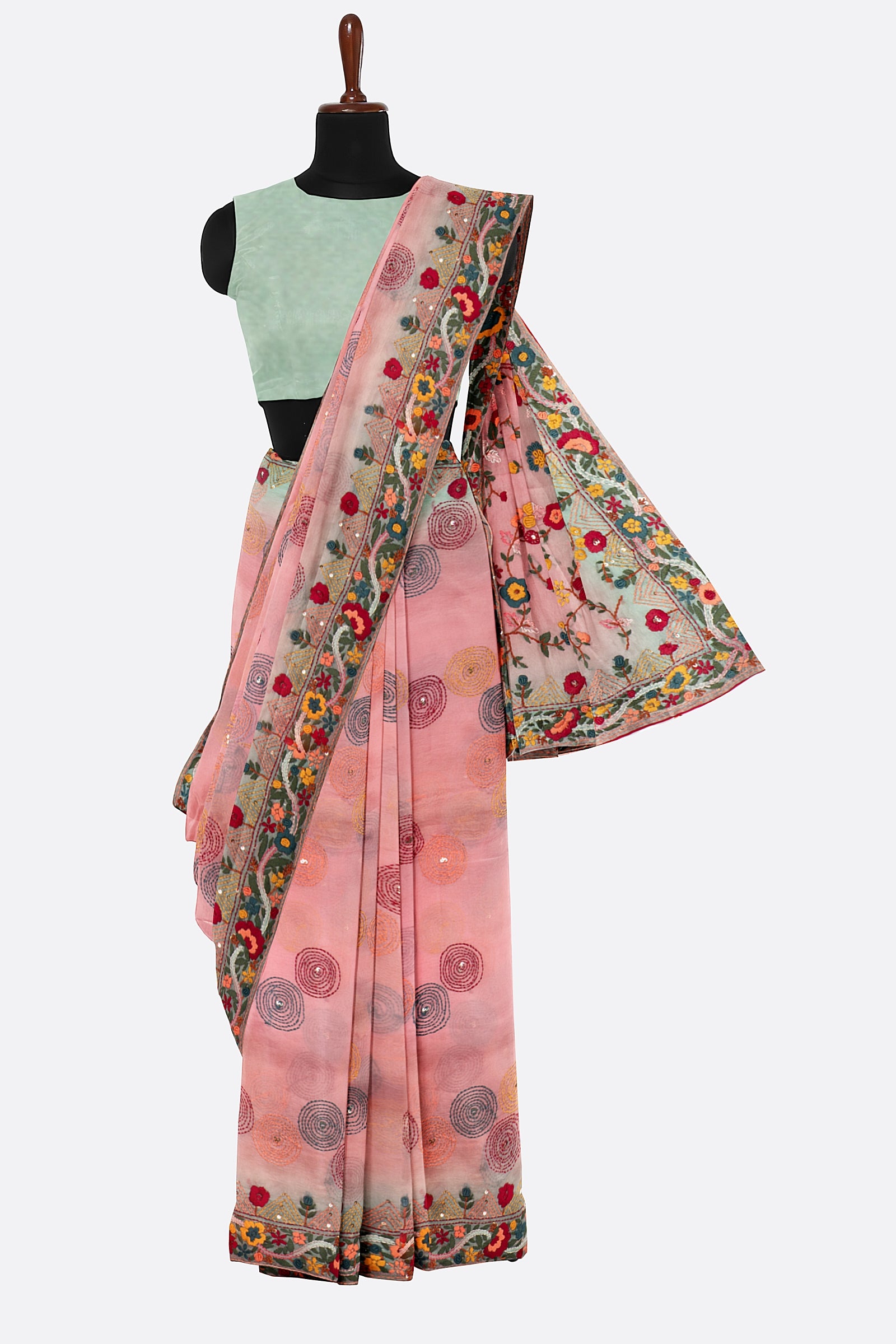 Pink Embroidered Organza Saree F01122