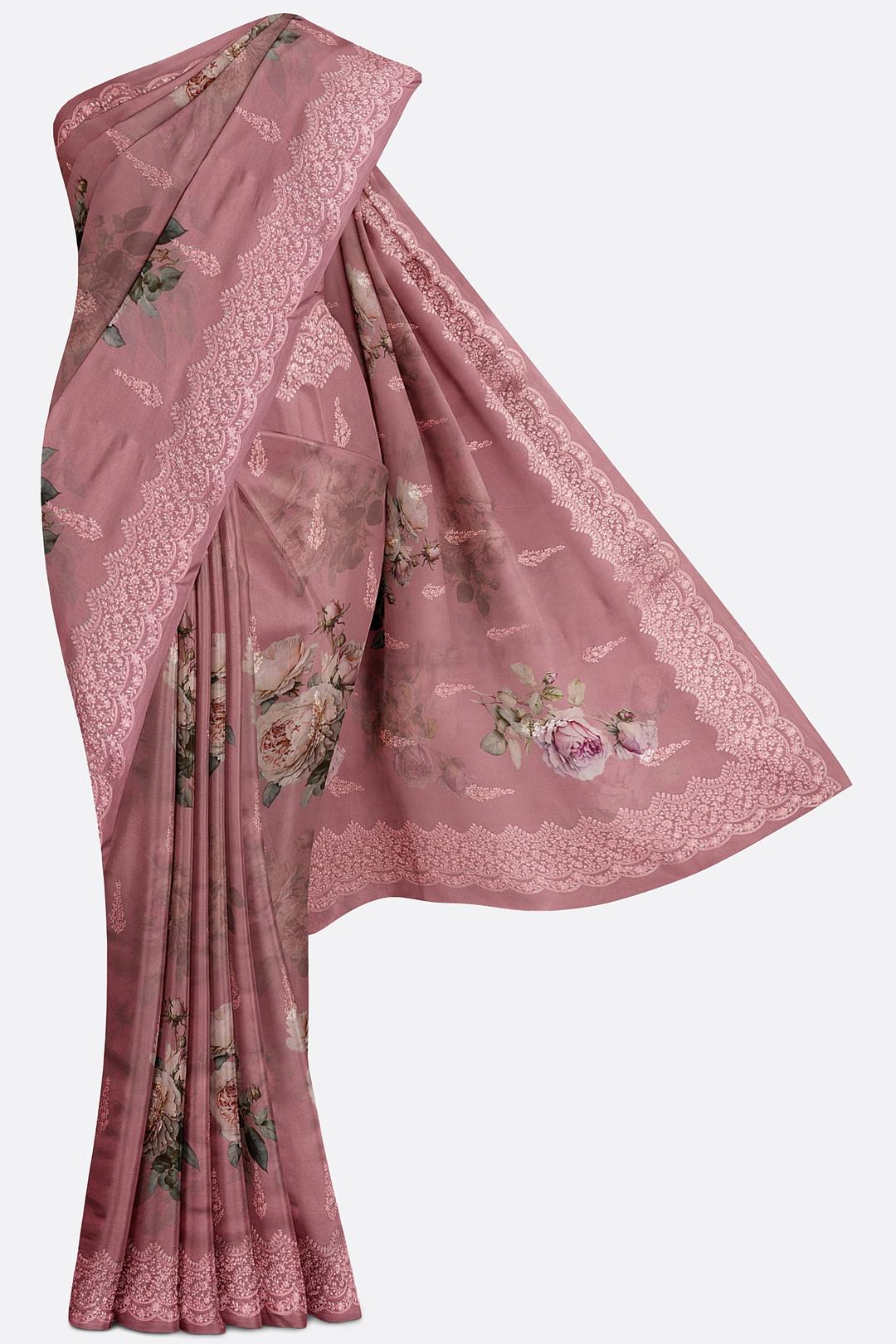 Pink Printed Georgette Saree F00817