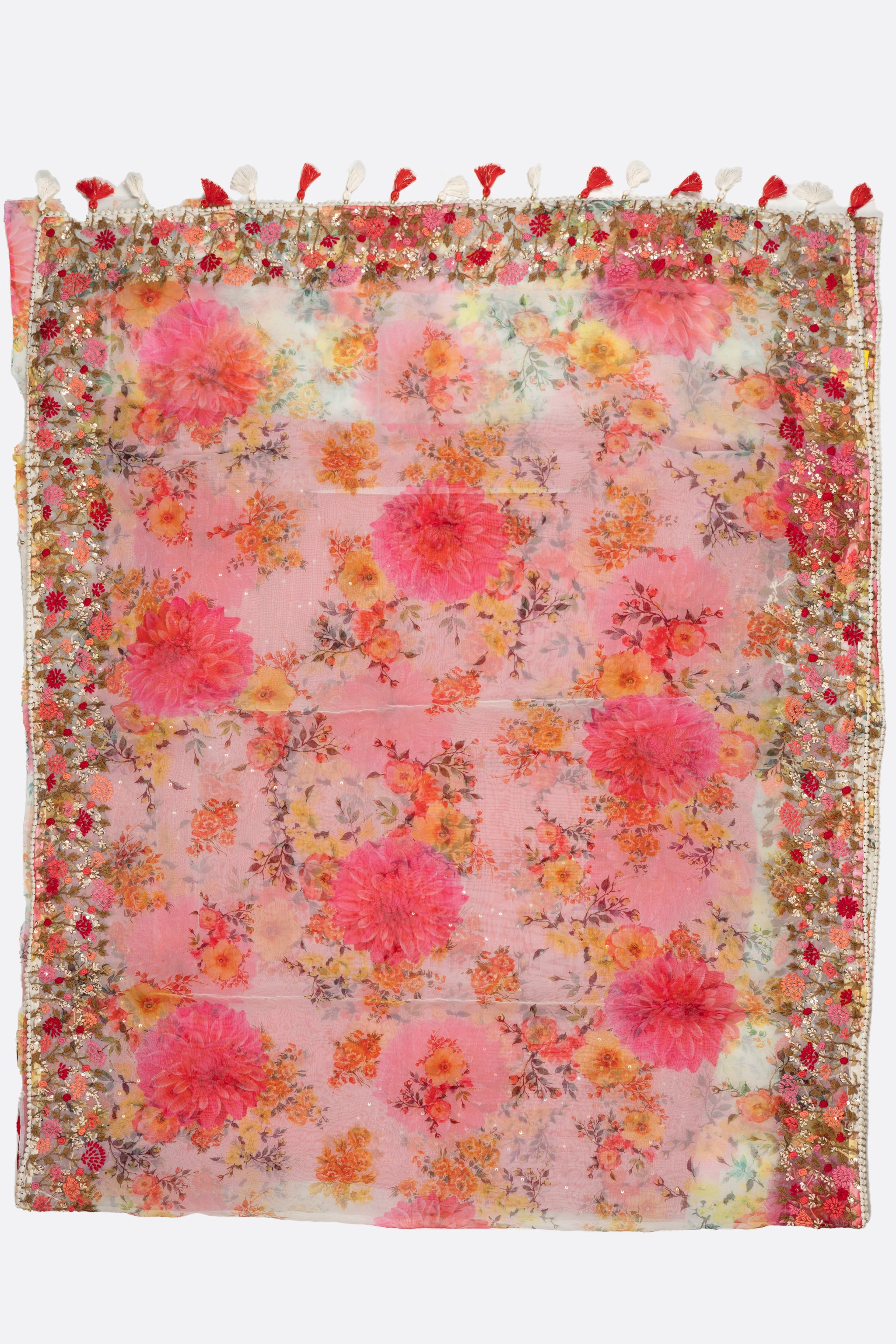 Pink Printed Organza Saree F01092