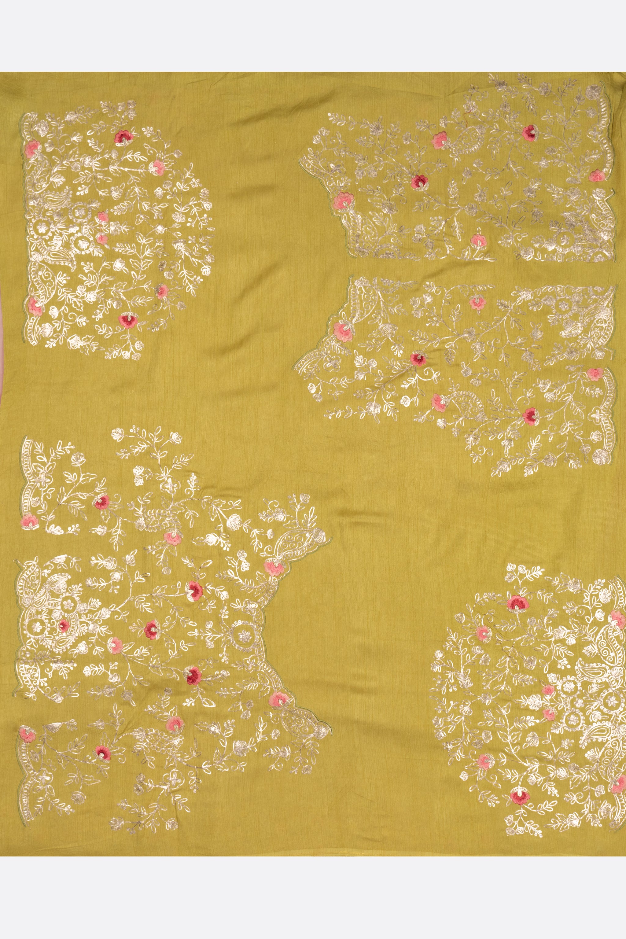 Pink And Green Embellished Organza Saree F01124