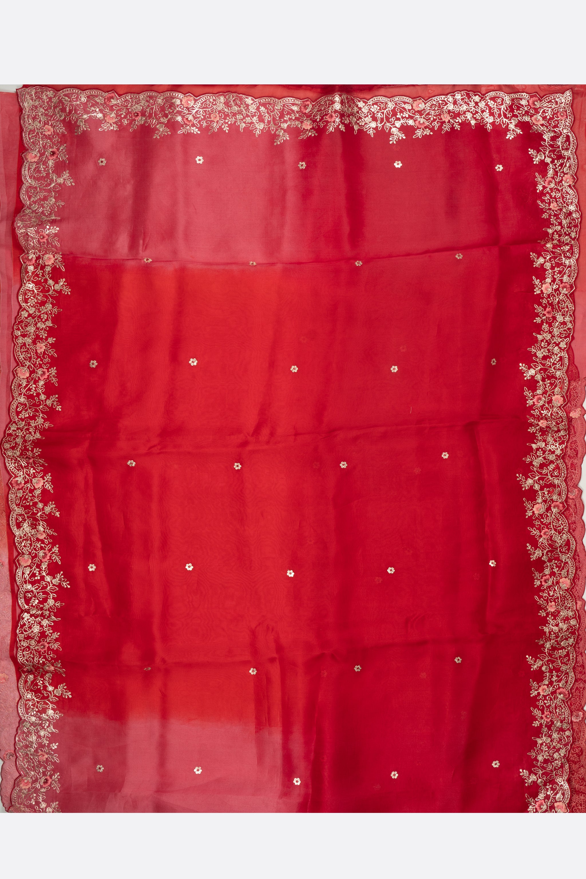 Red Embellished Organza Saree F01124