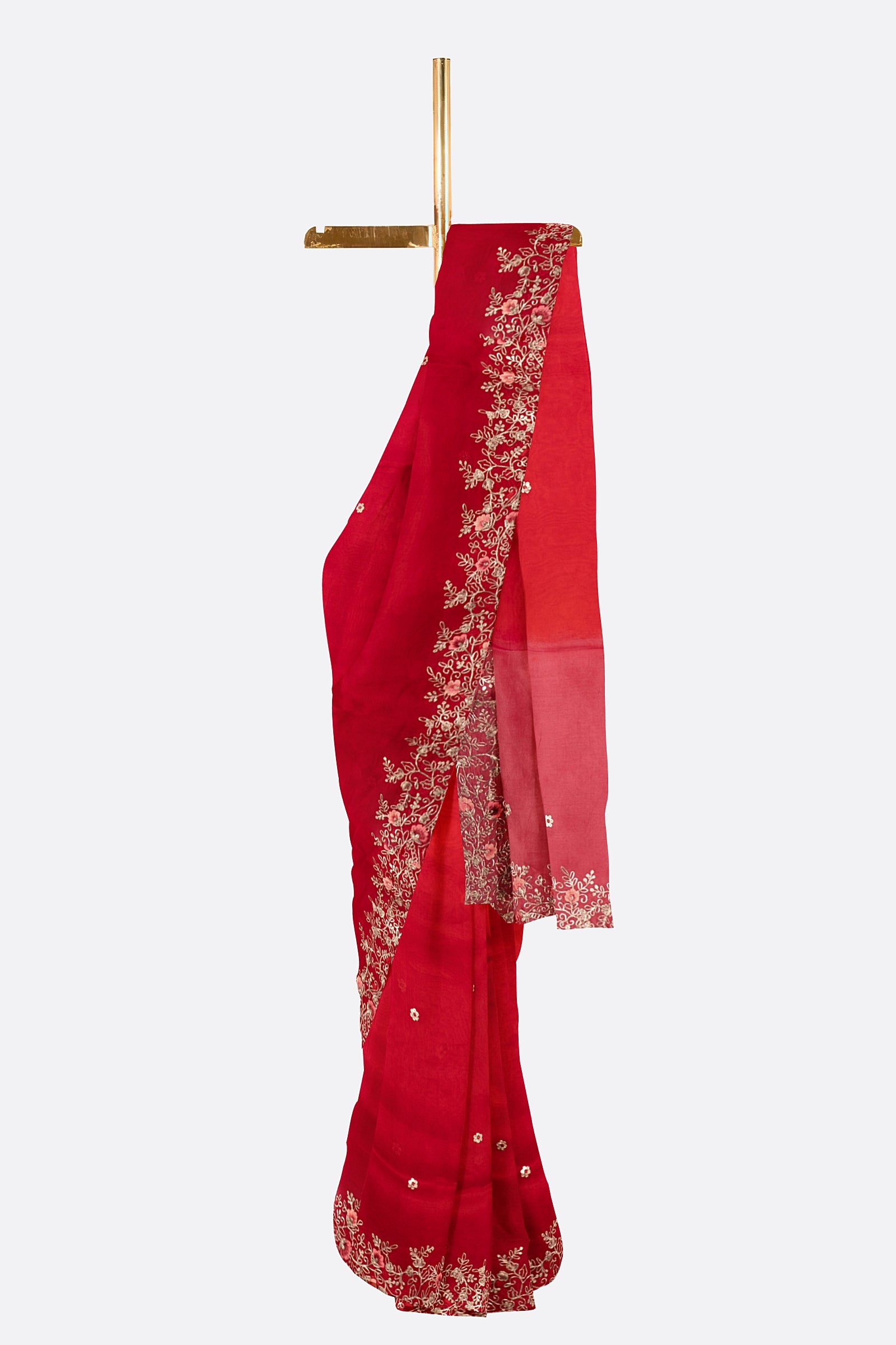 Red Embellished Organza Saree F01124
