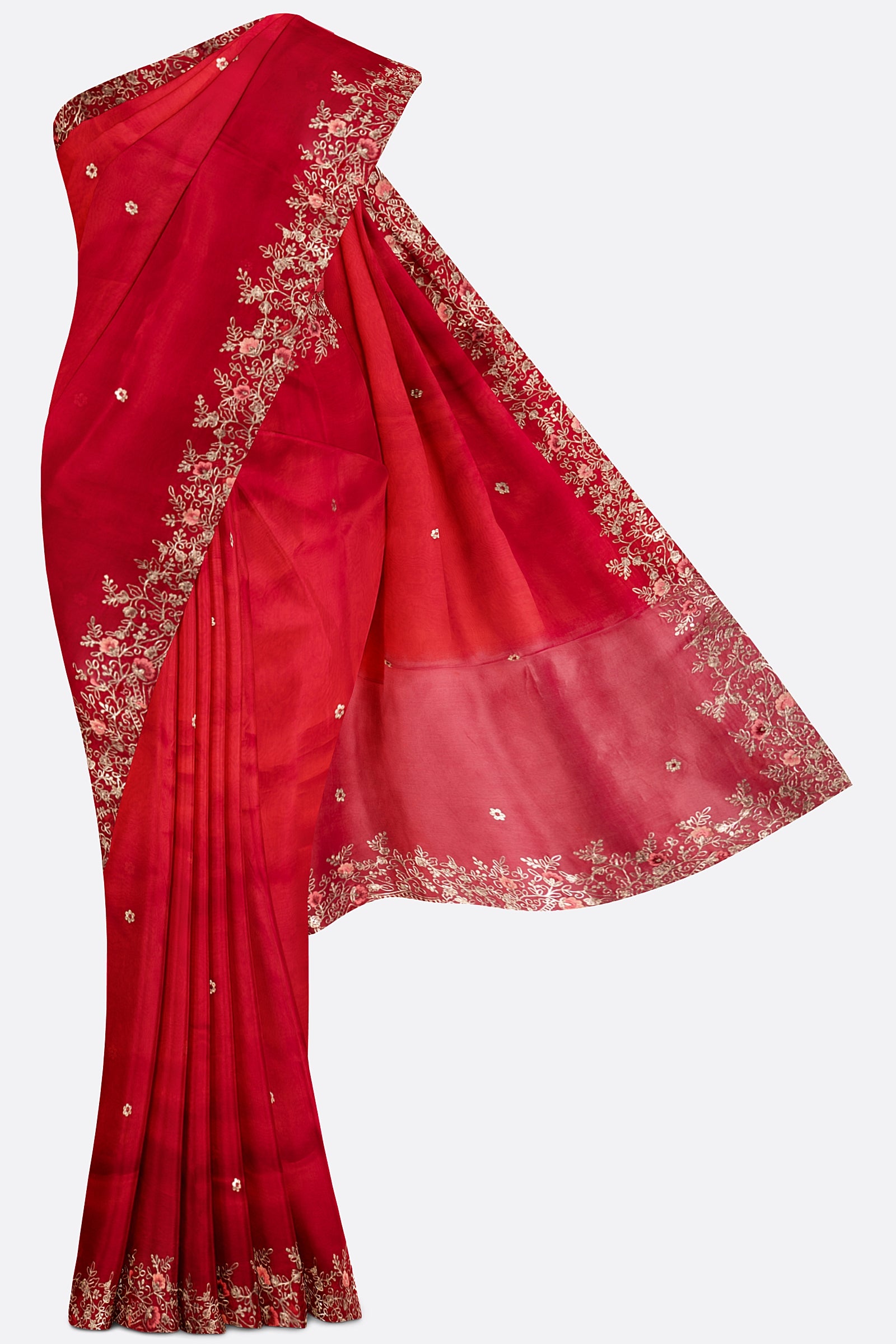 Red Embellished Organza Saree F01124
