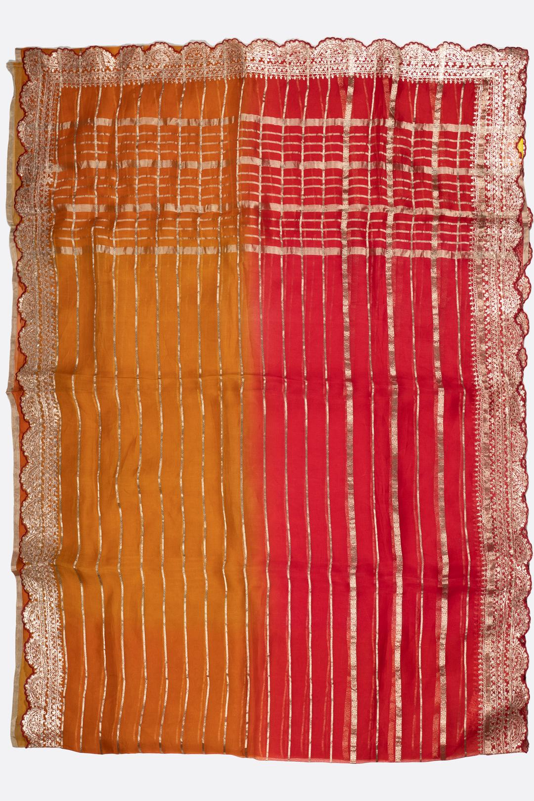 Red And Orange Plain Organza Saree F01106