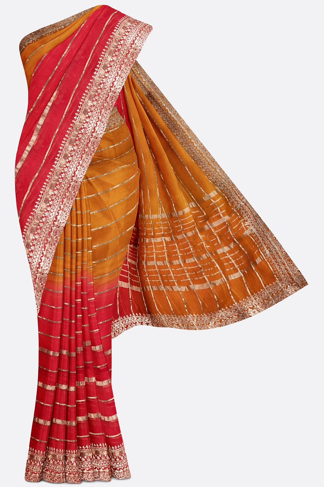 Red And Orange Plain Organza Saree F01106