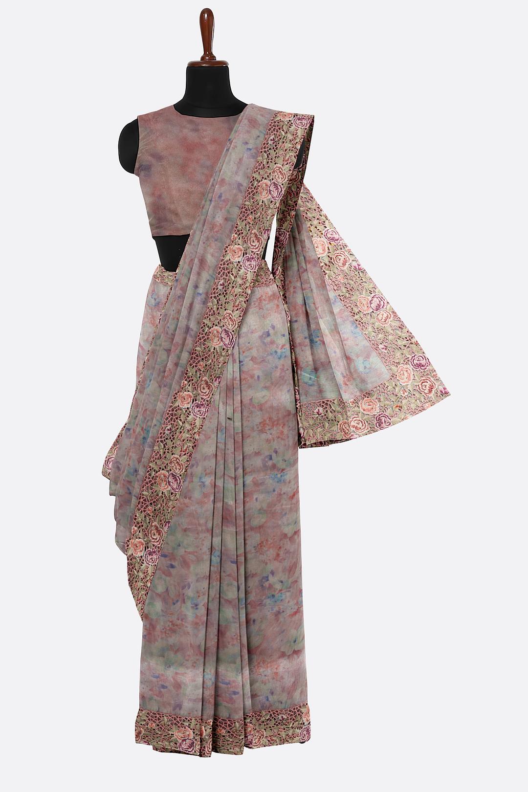 Rose Printed Organza Saree F01008
