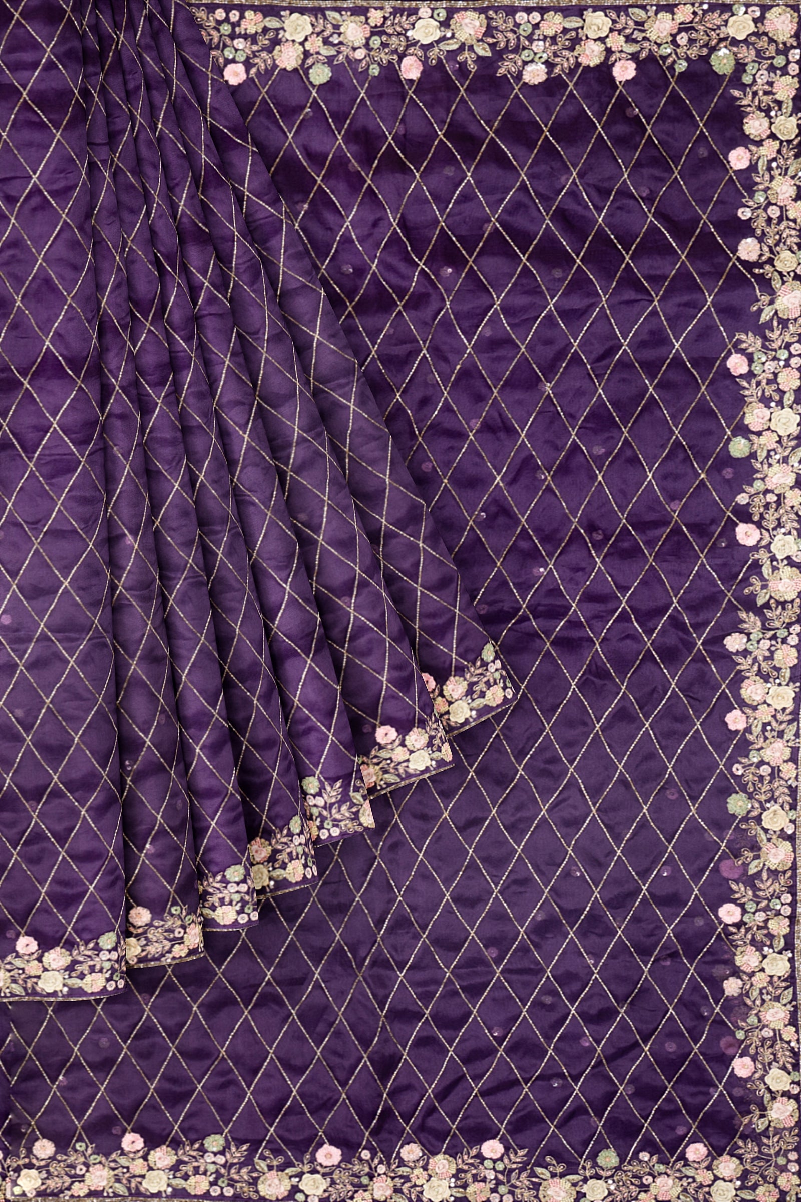 Violet Embroidered Organza Saree ES1348