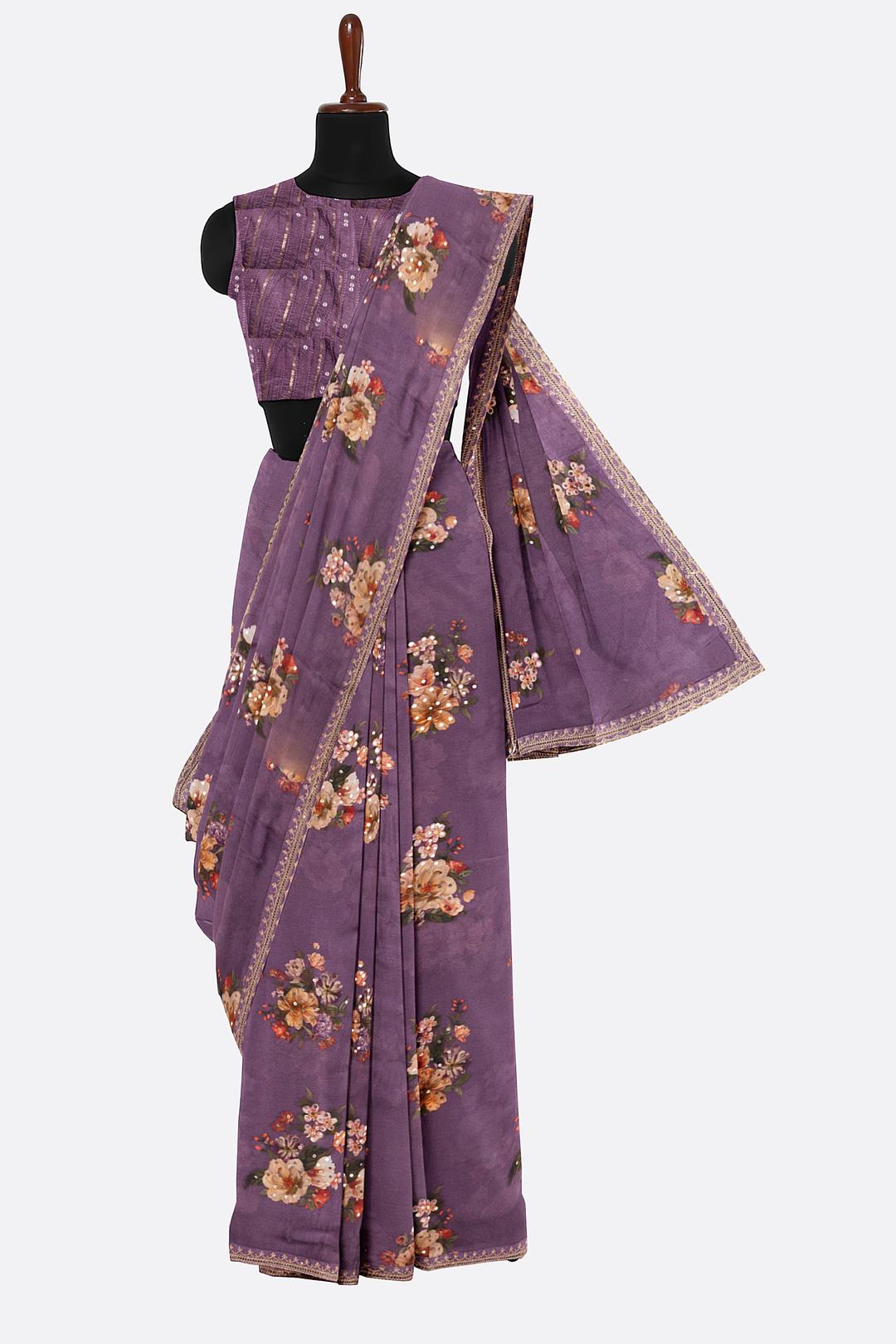 Violet Printed Georgette Saree DS0946