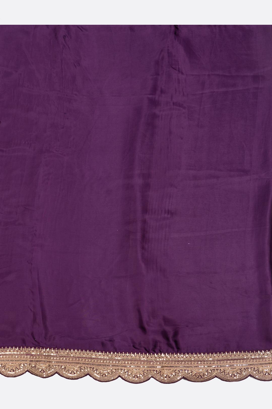 Violet Printed Satin Saree F01118