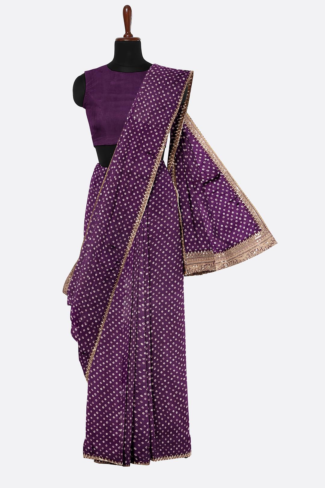 Violet Printed Satin Saree F01118