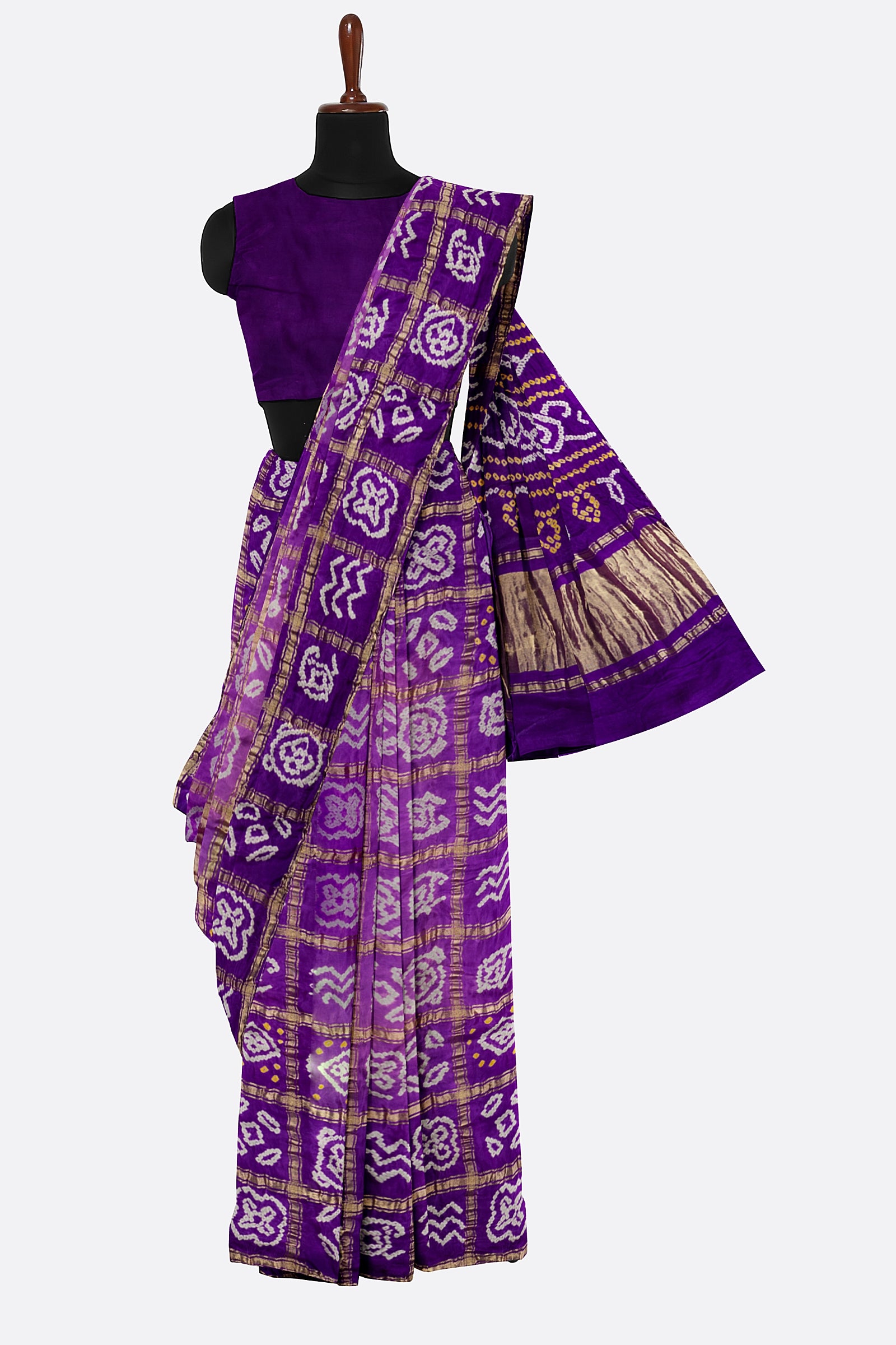 Violet Woven Bandhani Saree F00904