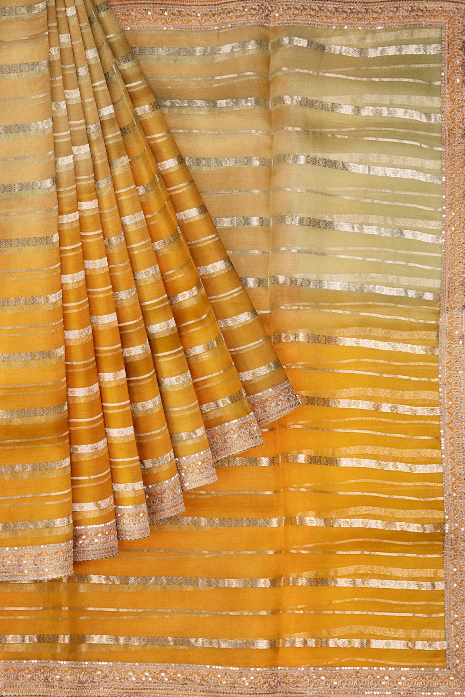 Yellow Embellished Organza Saree F01109