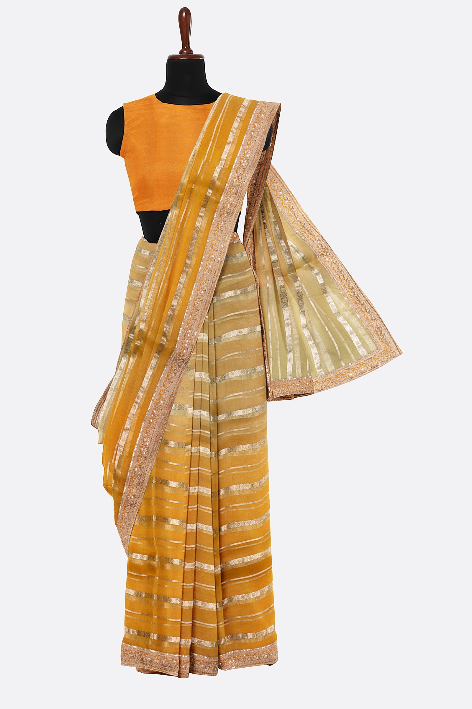 Yellow Embellished Organza Saree F01109
