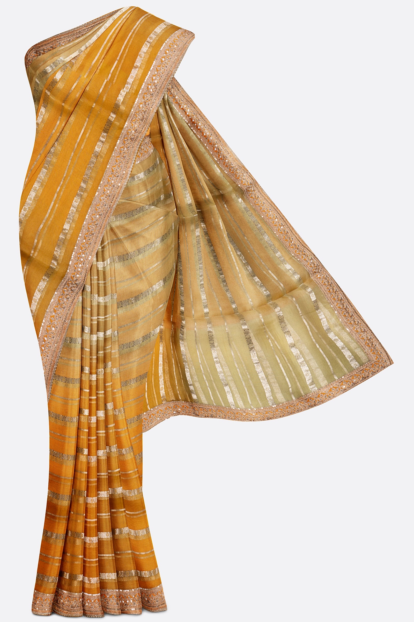 Yellow Embellished Organza Saree F01109
