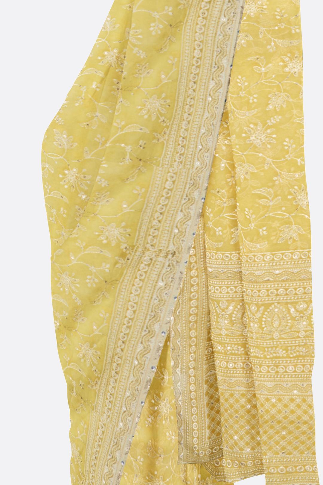 Yellow Embroidered Georgette Saree DS0949