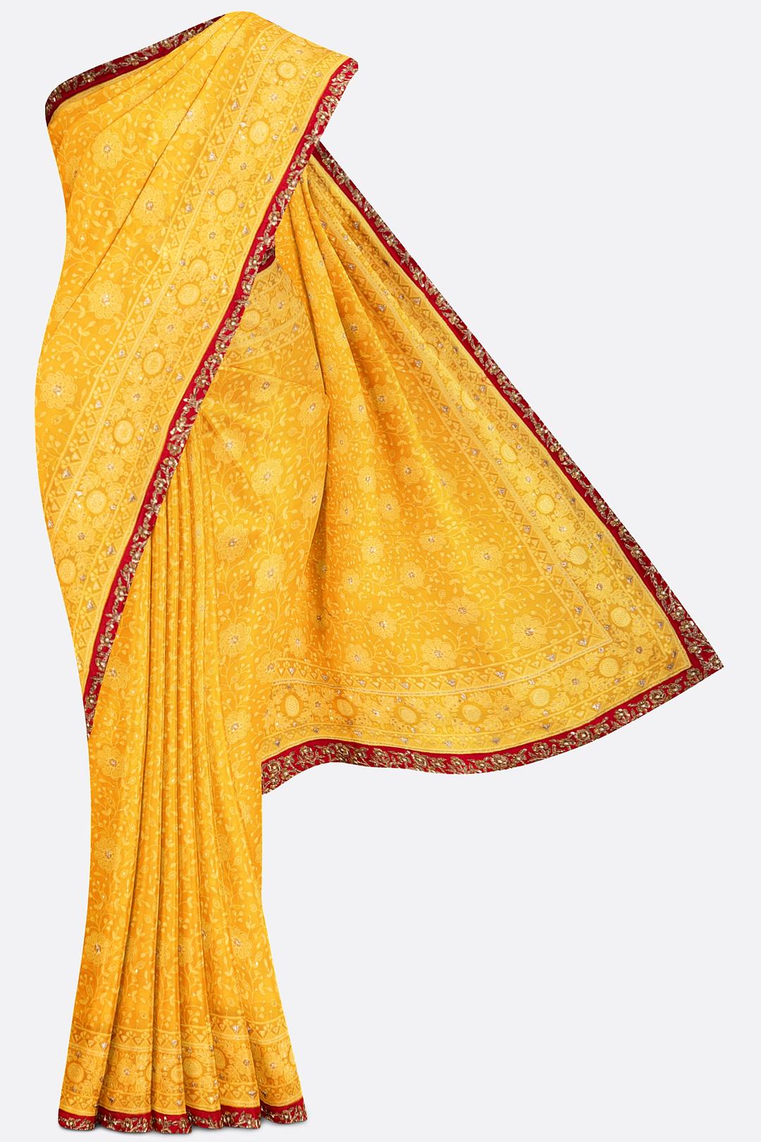Yellow Embroidered Georgette Saree F01091