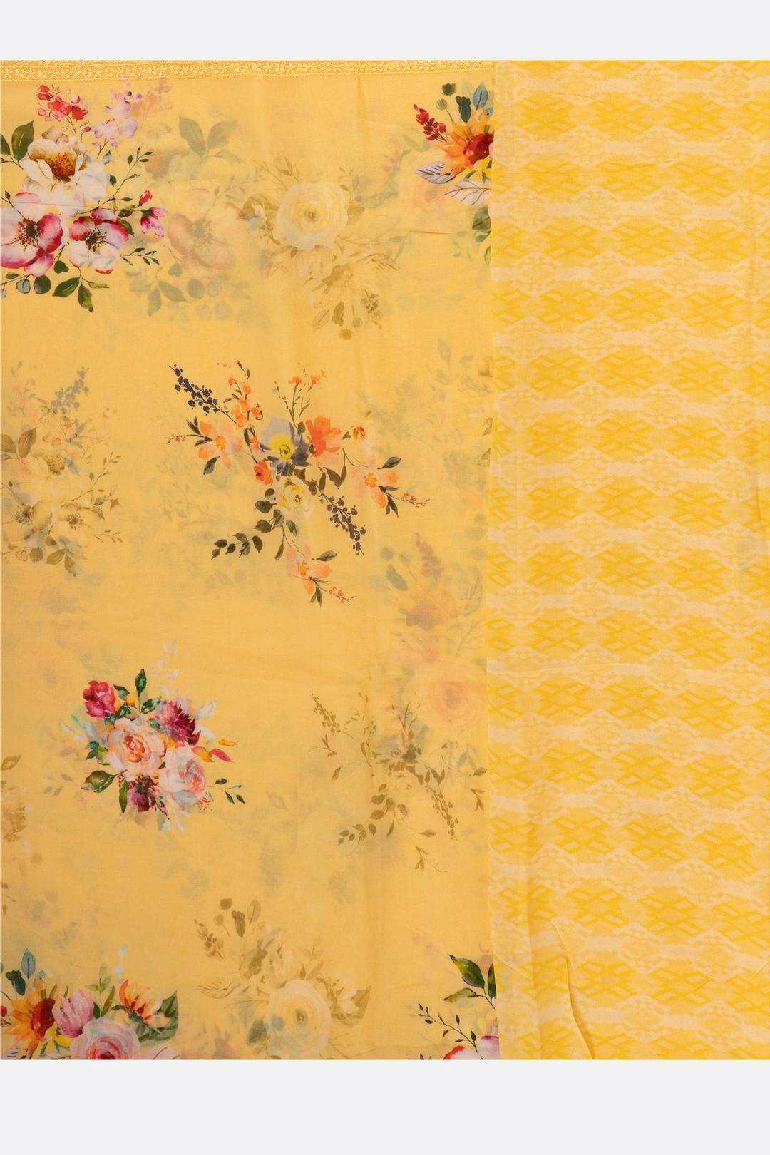Yellow Printed Georgette Saree ES1252