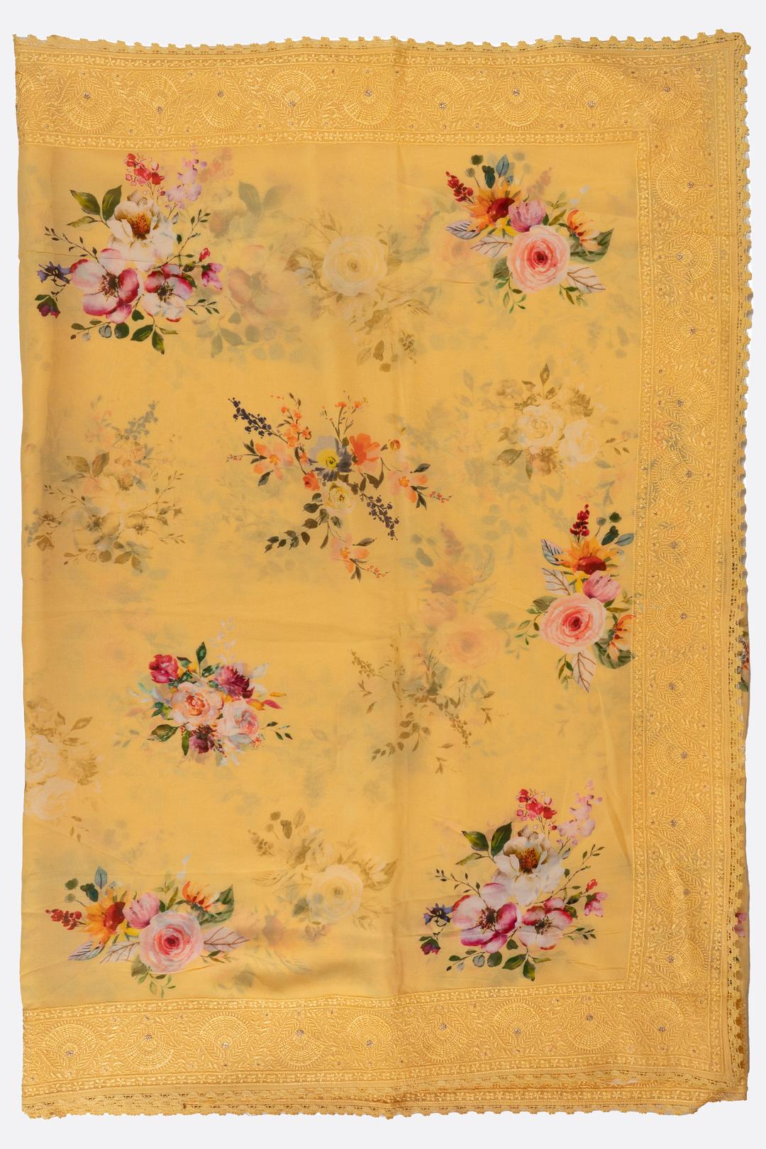 Yellow Printed Georgette Saree ES1252