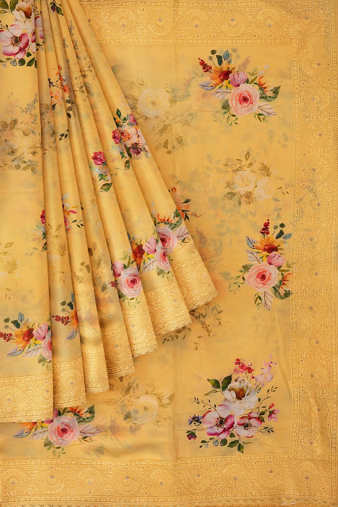 Yellow Printed Georgette Saree ES1252