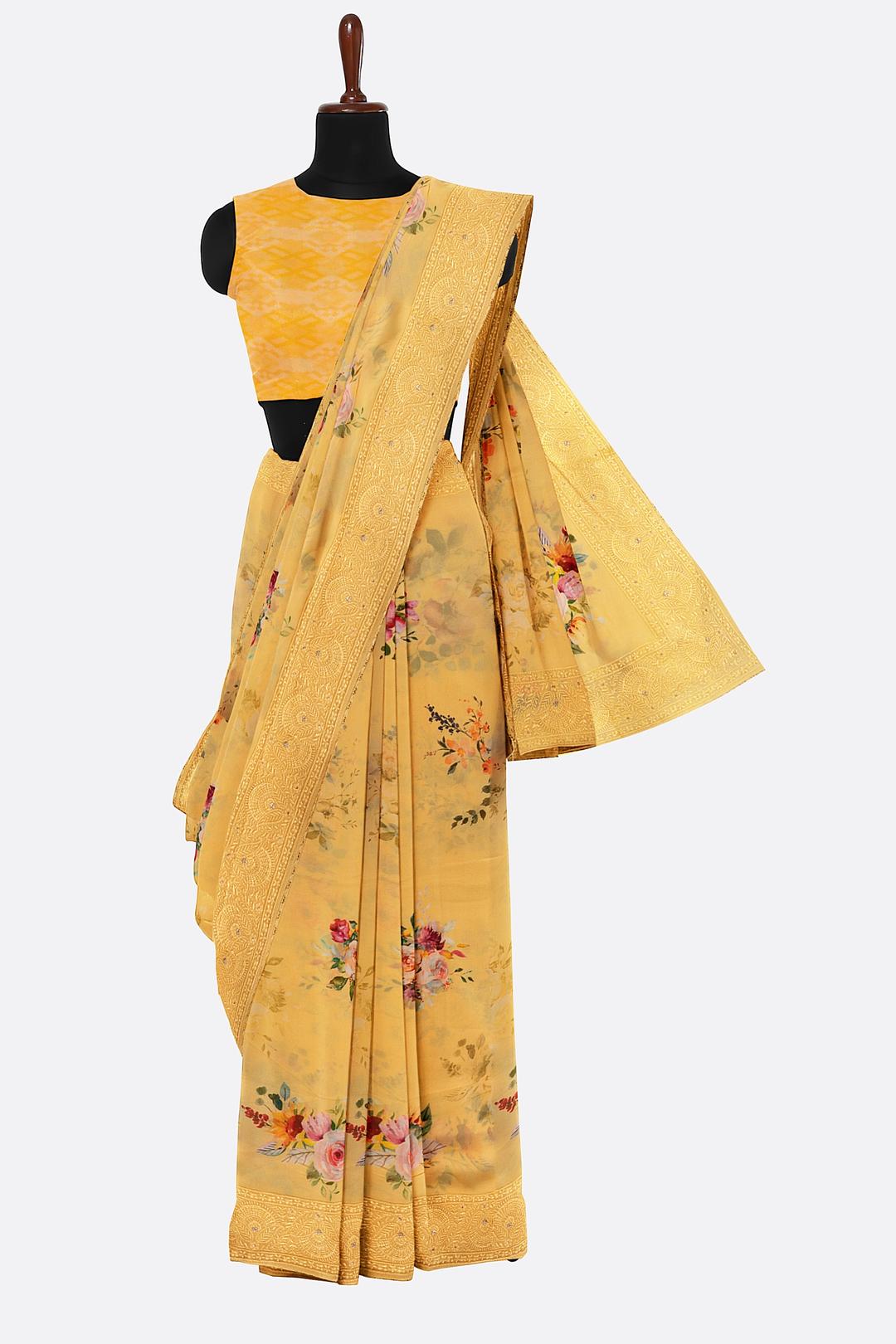 Yellow Printed Georgette Saree ES1252