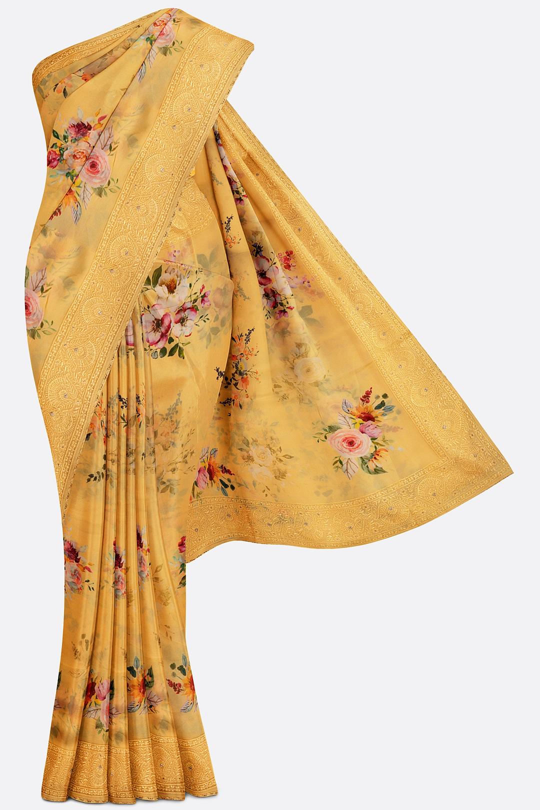 Yellow Printed Georgette Saree ES1252