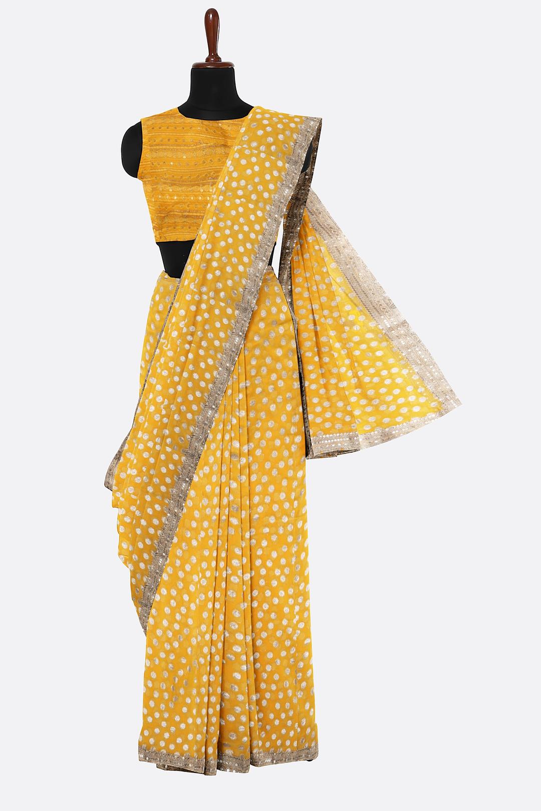 Yellow Zari Georgette Saree ES1346