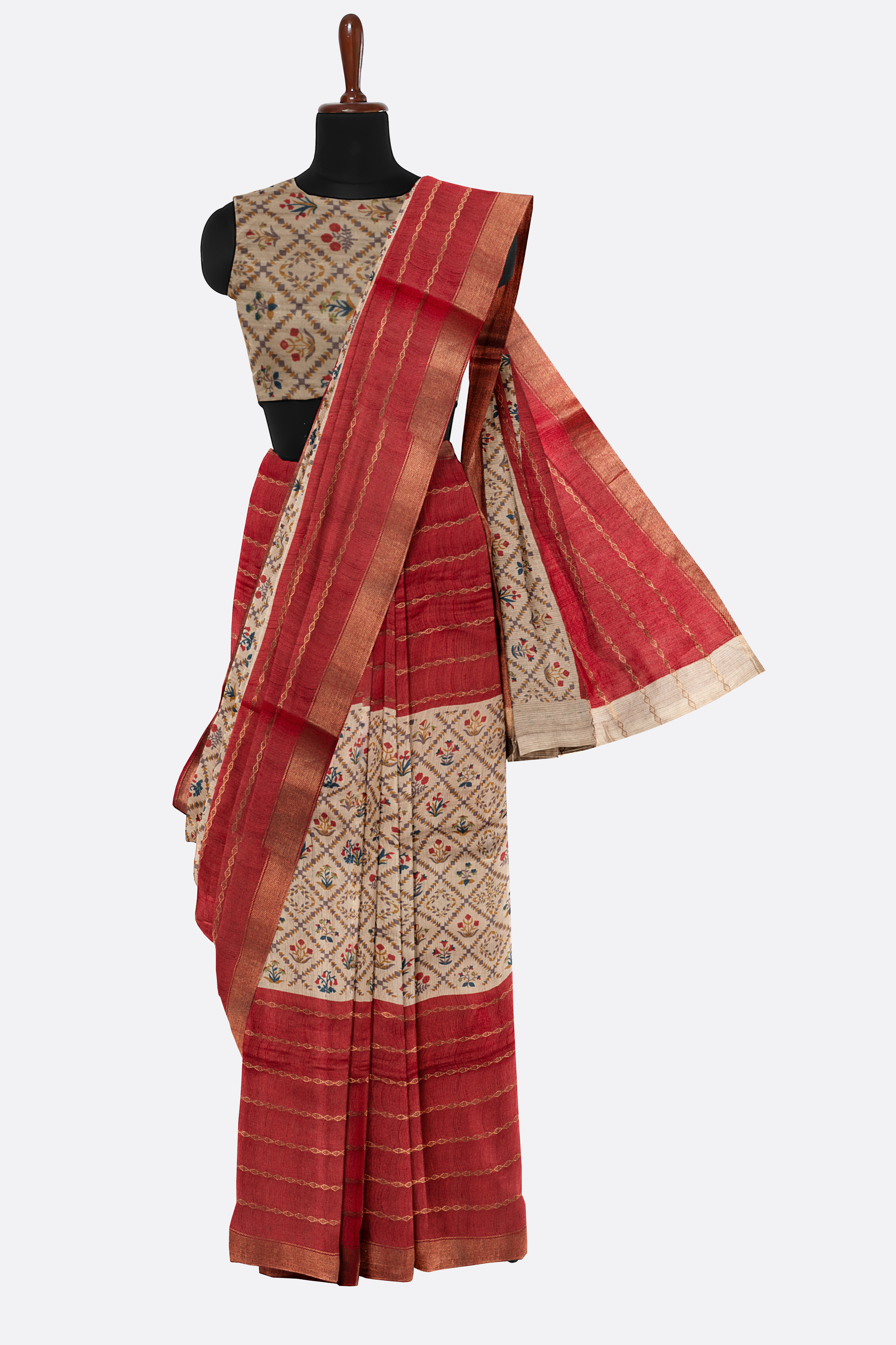 Red Tussar Saree