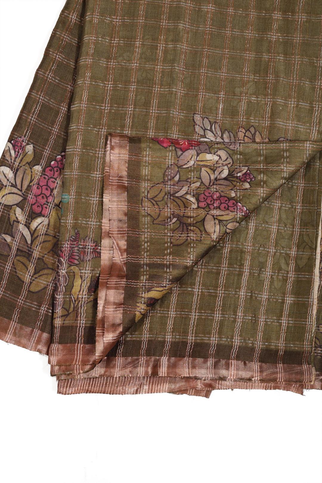 Olive Green Printed Tussar Saree F00697A