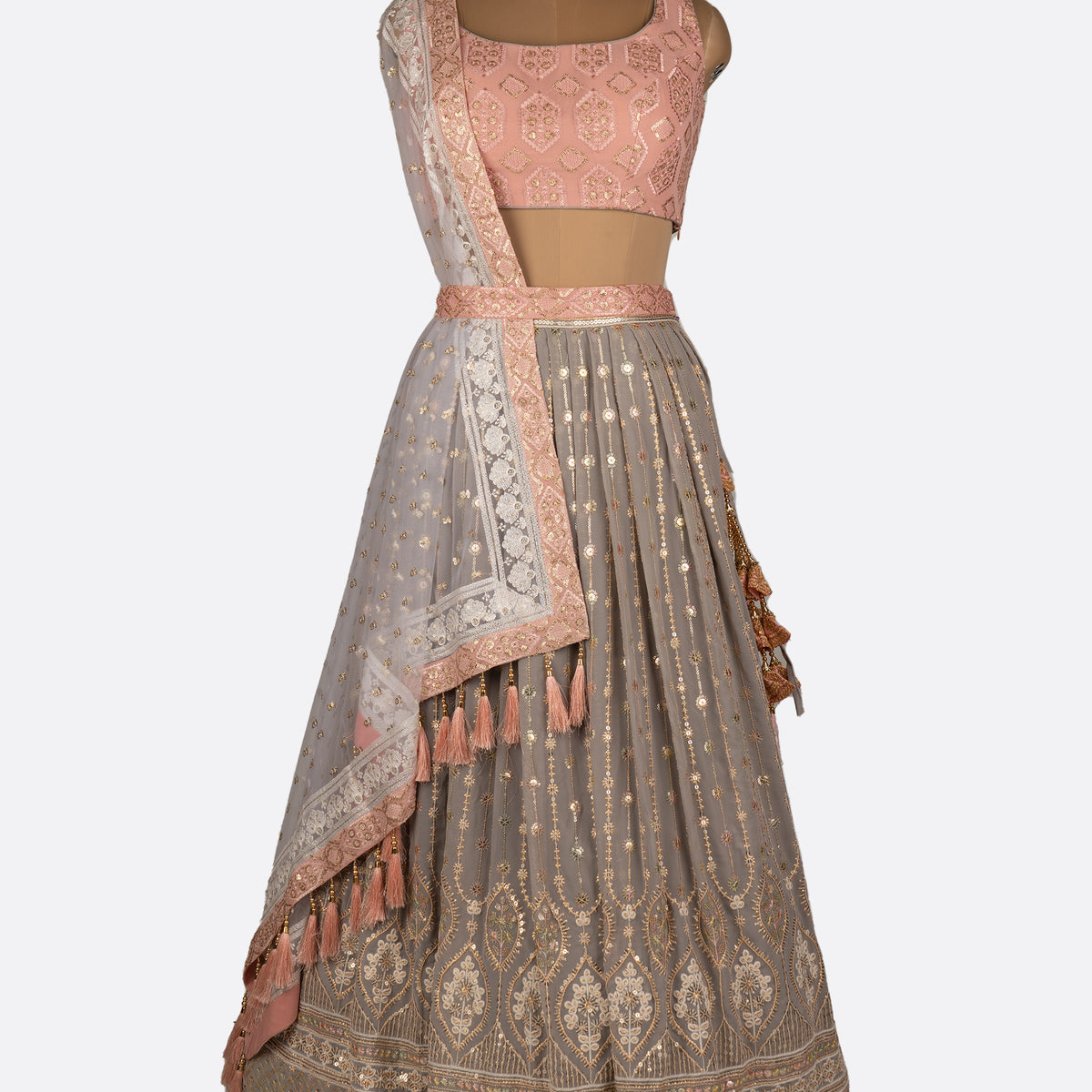 grey and peach dress Peach And Grey Lehenga ES0613