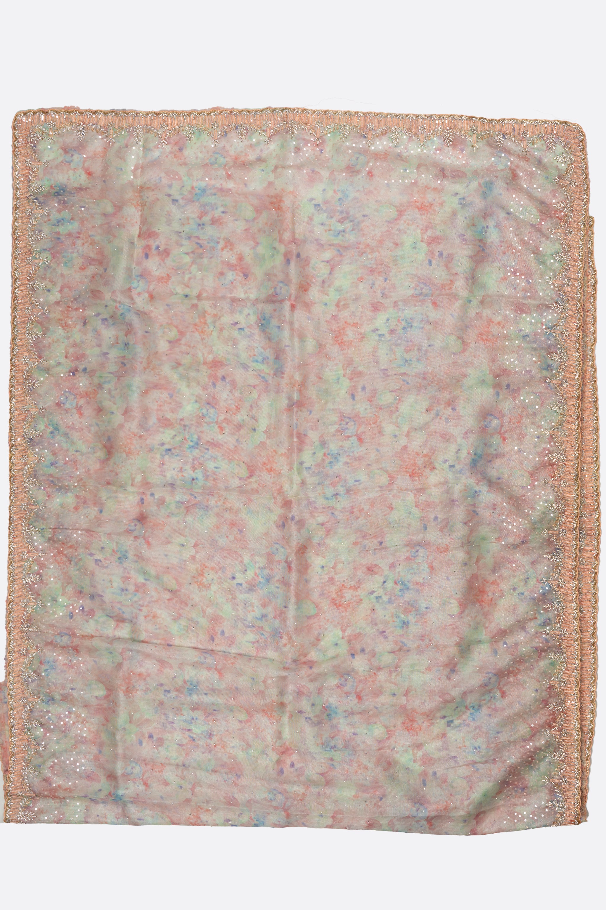 Sandal Printed Kora Tissue Saree F00798