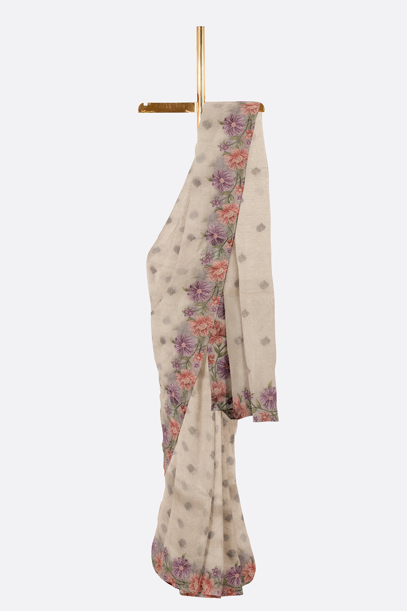 Grey Embroidered Kora Tissue Saree F01030