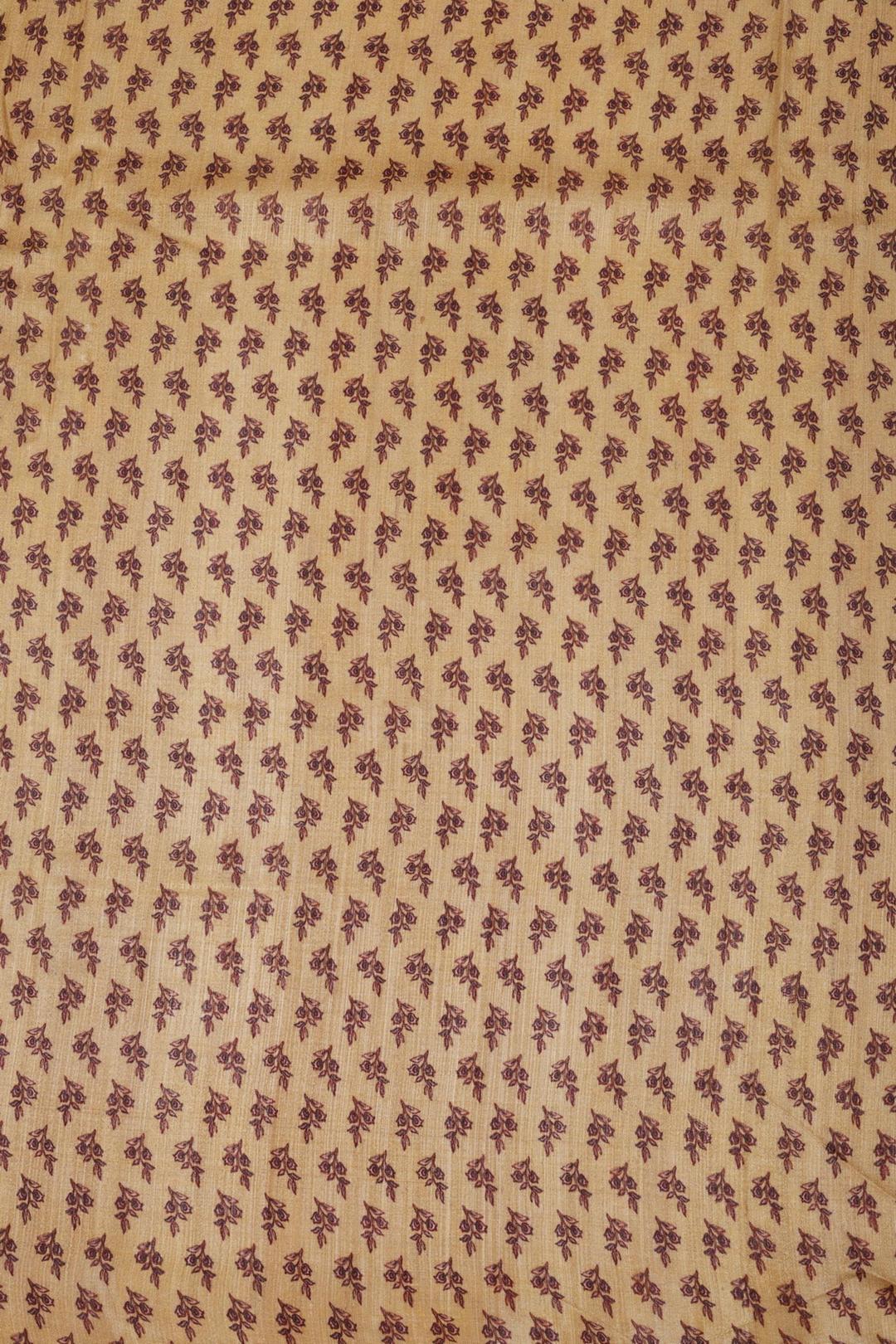 Yellow Printed And Embroidered Tussar Saree F00695C