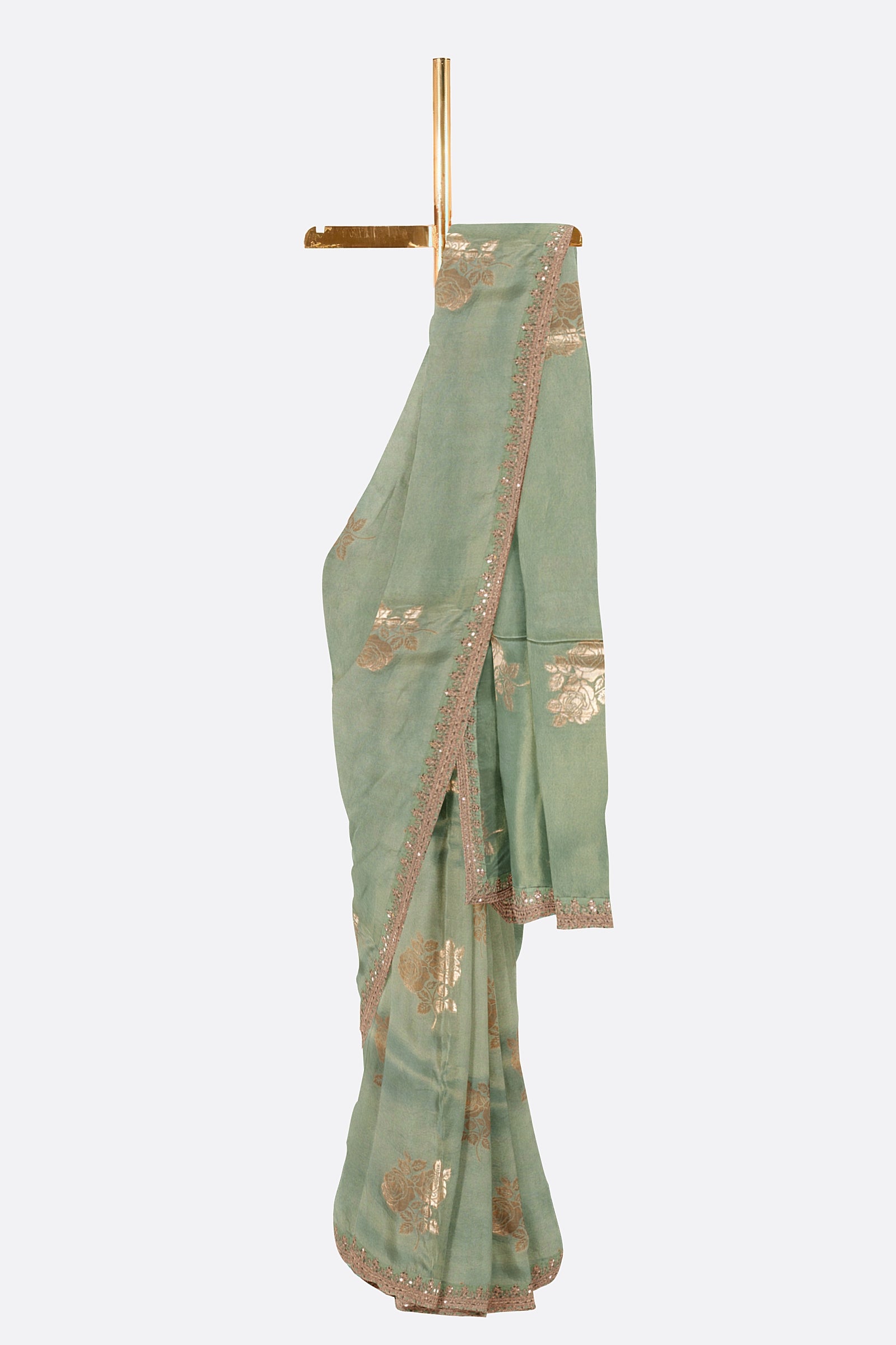 Green Woven Tissue Saree F01117