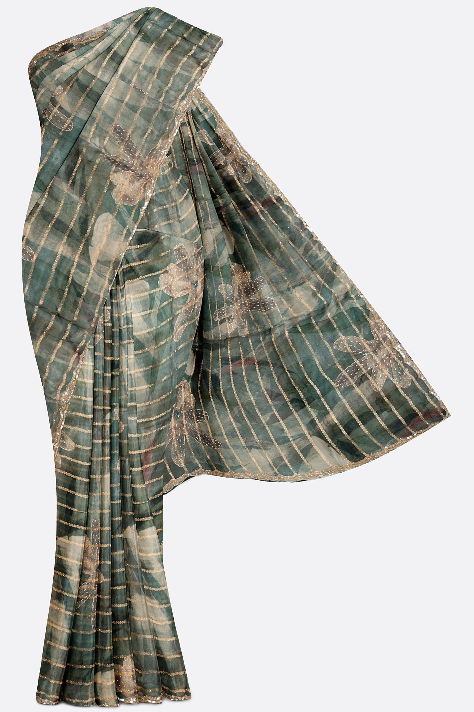 Green Woven Georgette Silk Saree F01005