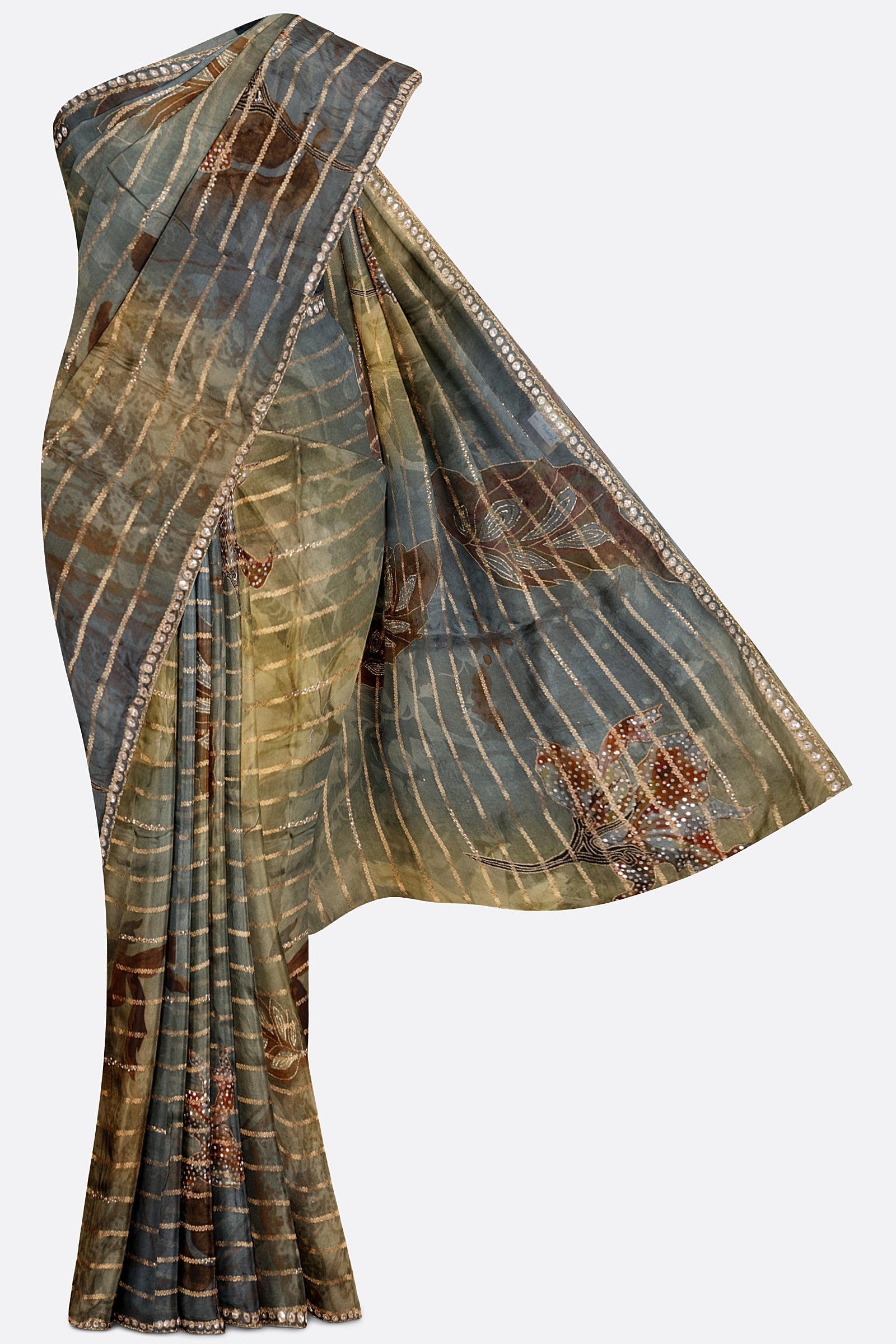 Green Embellished Georgette Silk Saree F01007