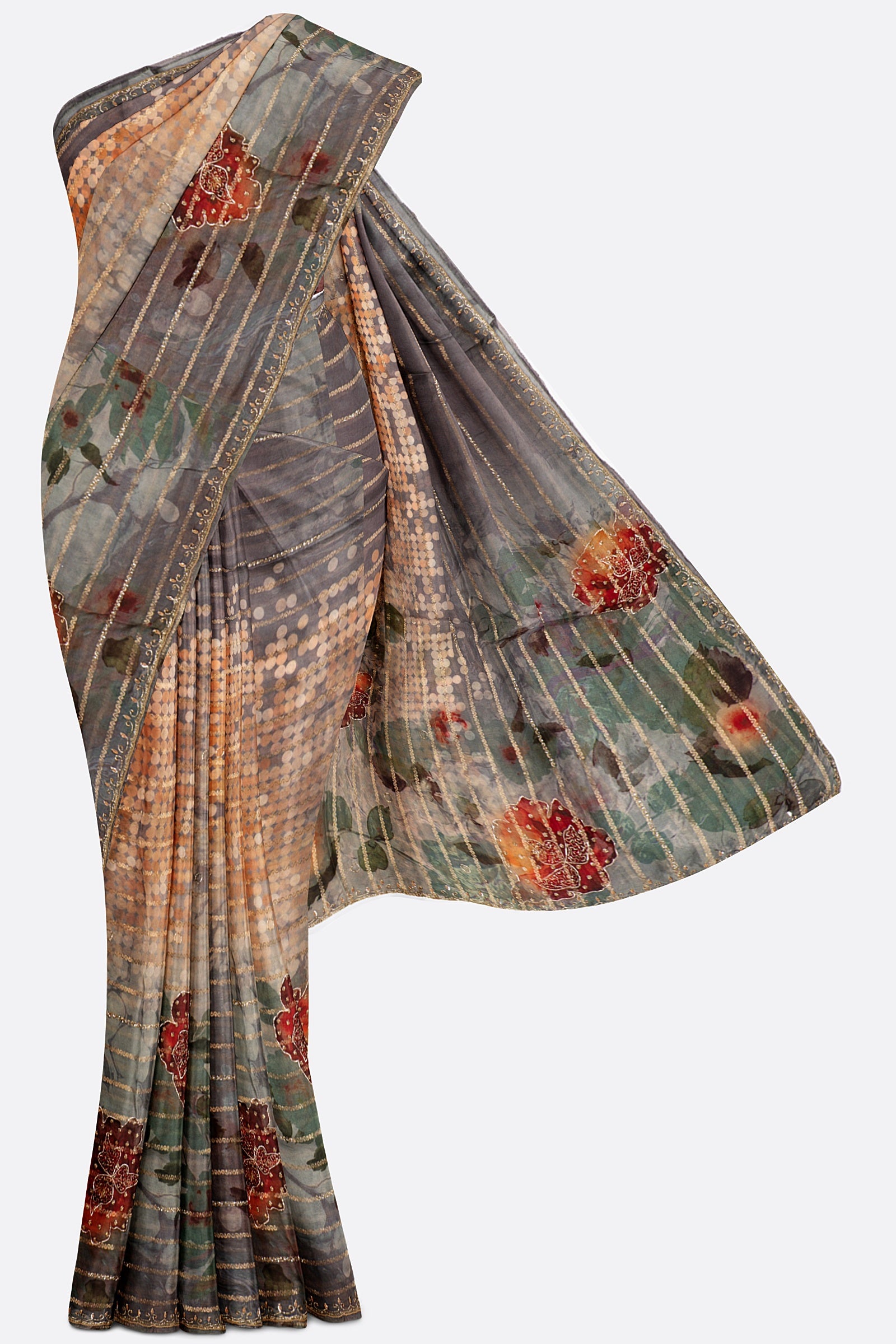 Multicolor Embellished Georgette Silk Saree F01006