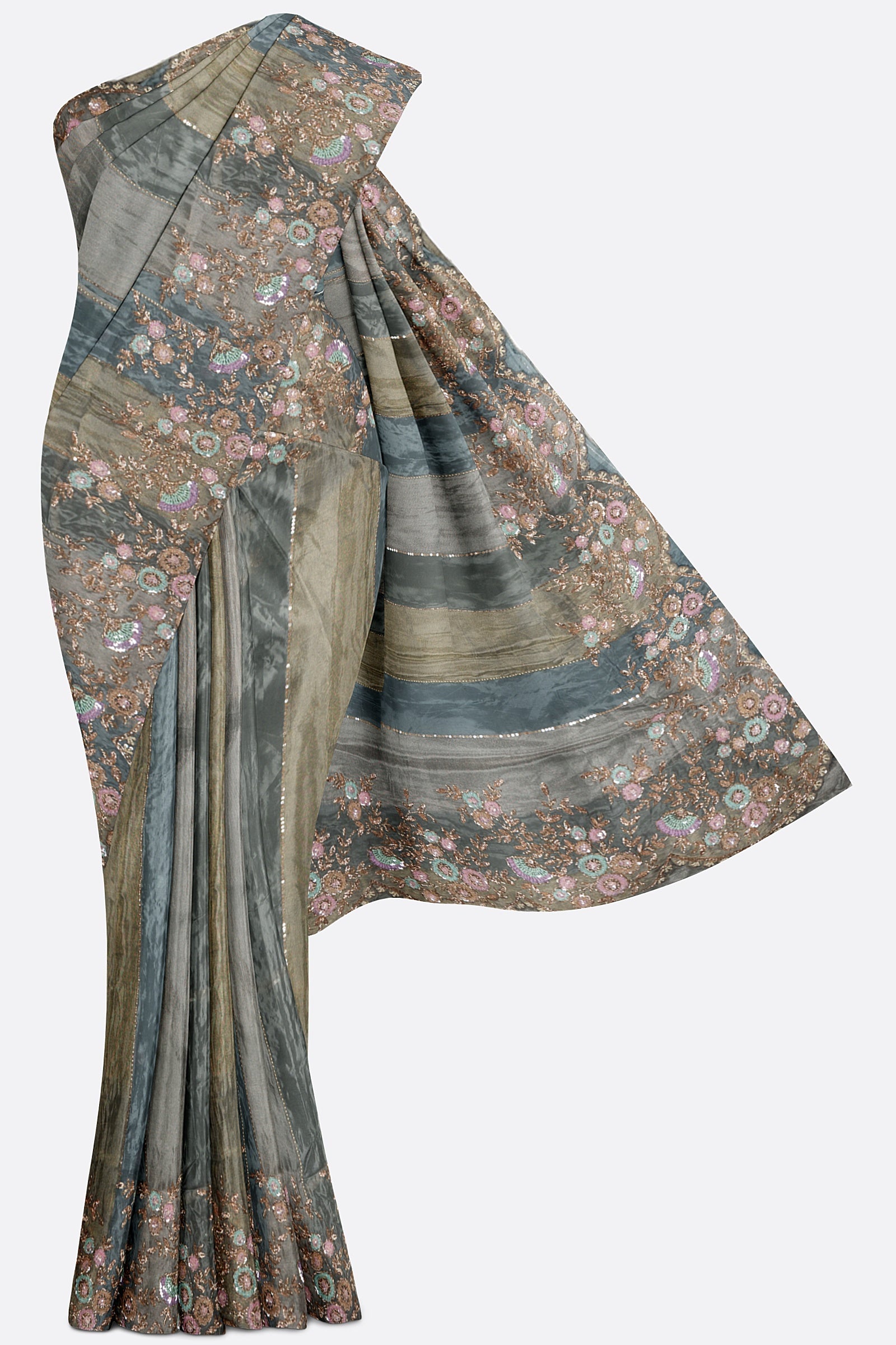 Blue Embellished Satin Silk Saree F01192