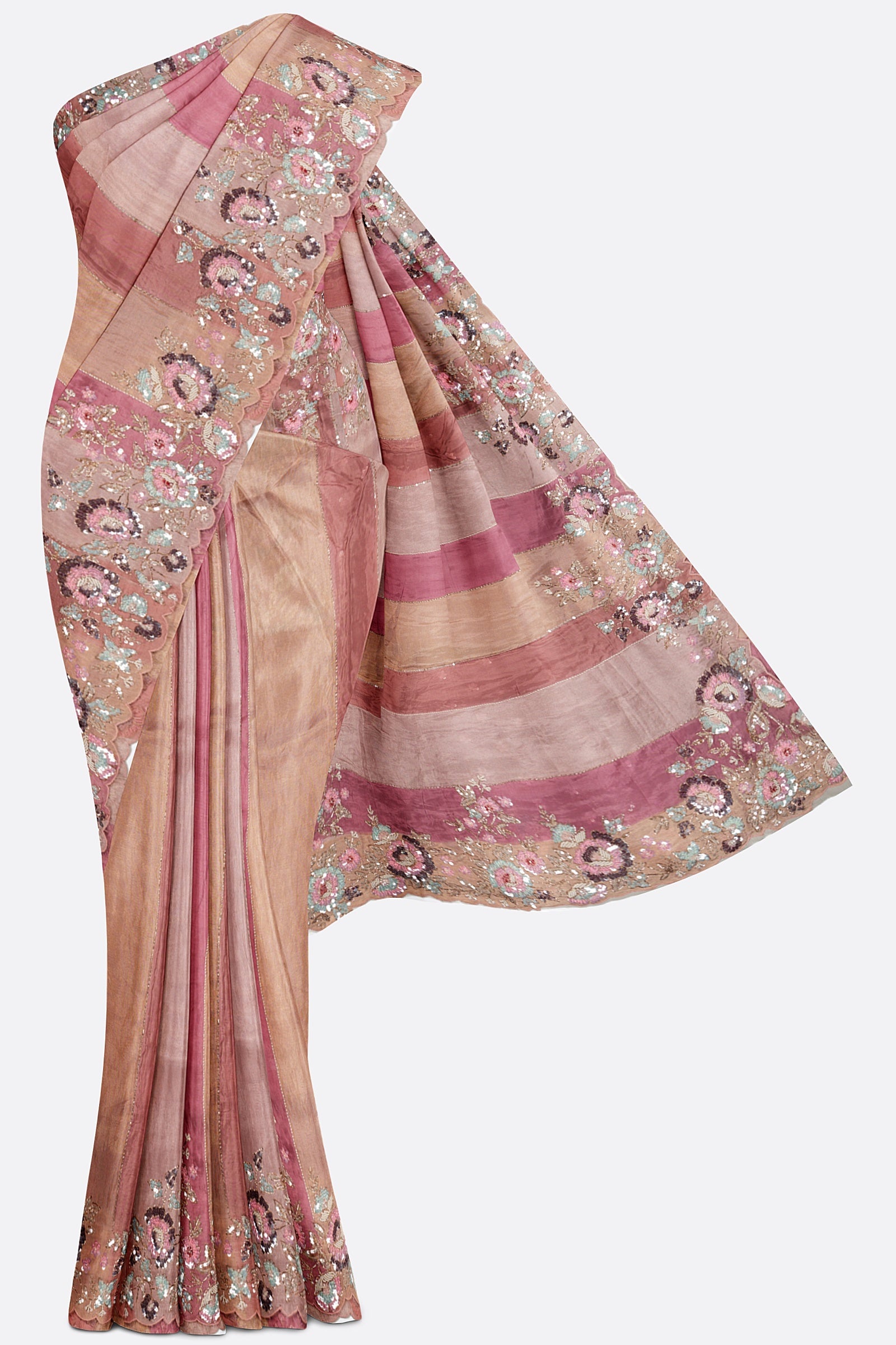 Pink Embellished Satin Silk Saree F01192