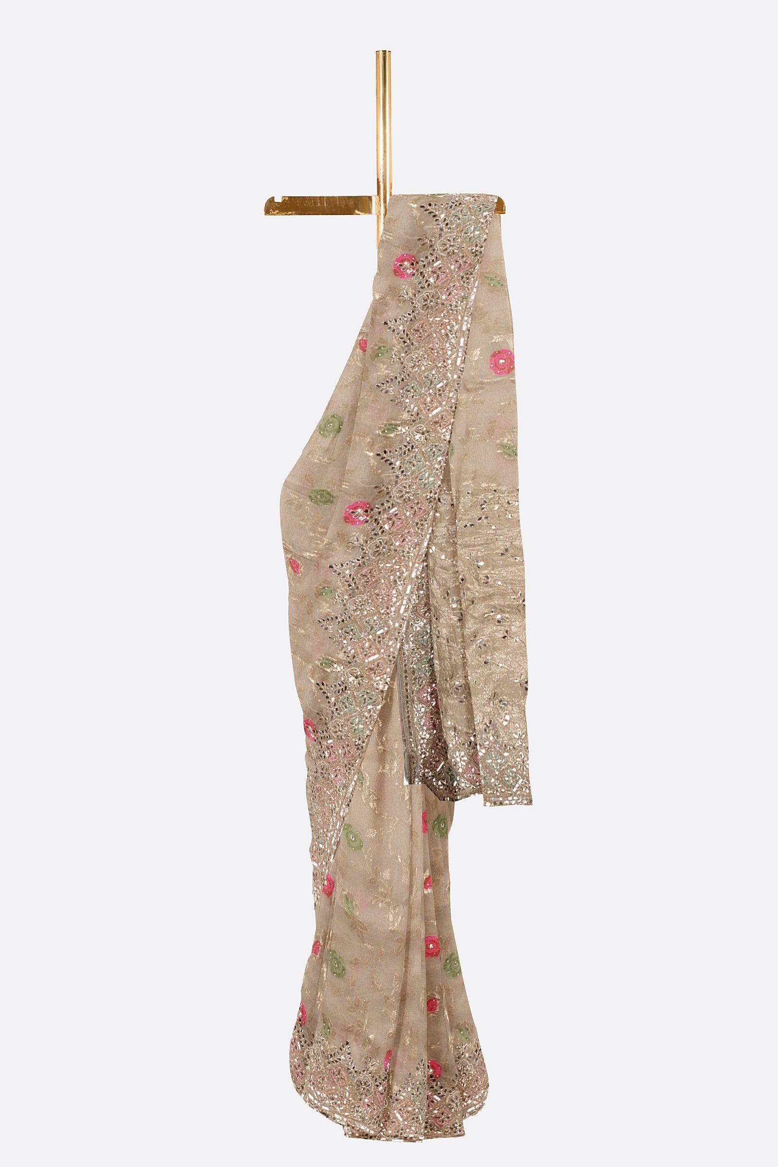Beige Embellished Tissue Silk Saree F01182